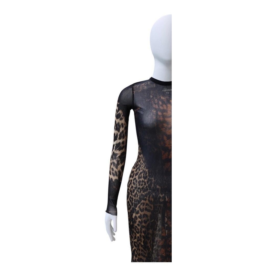 Jean Paul Gaultier - Robe longue en maille et dentelle imprimée léopard Pour femmes en vente
