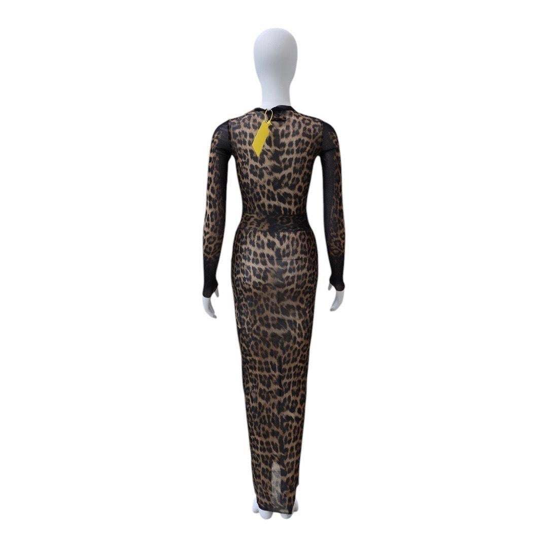 Jean Paul Gaultier - Robe longue en maille et dentelle imprimée léopard en vente 2