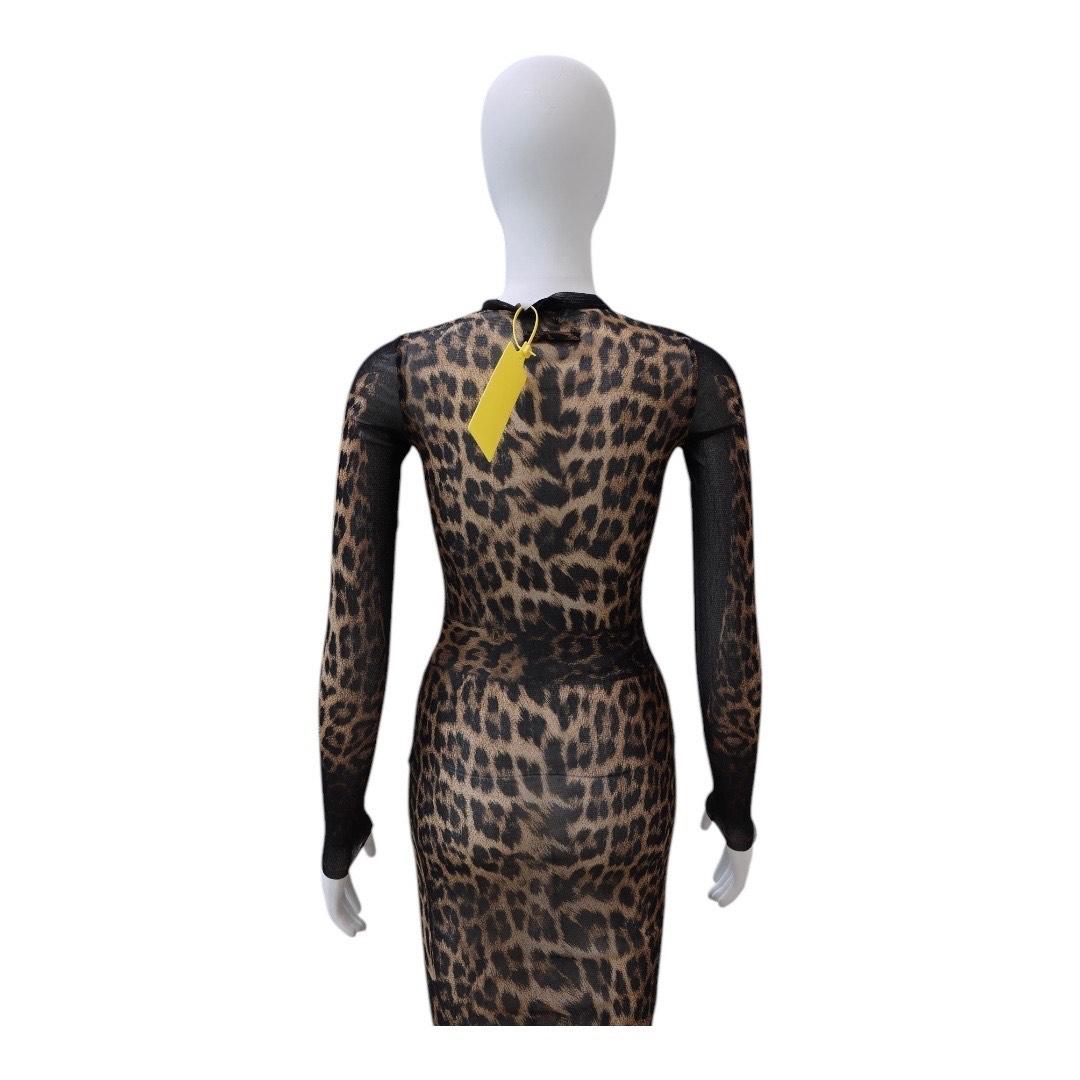 Jean Paul Gaultier - Robe longue en maille et dentelle imprimée léopard en vente 3