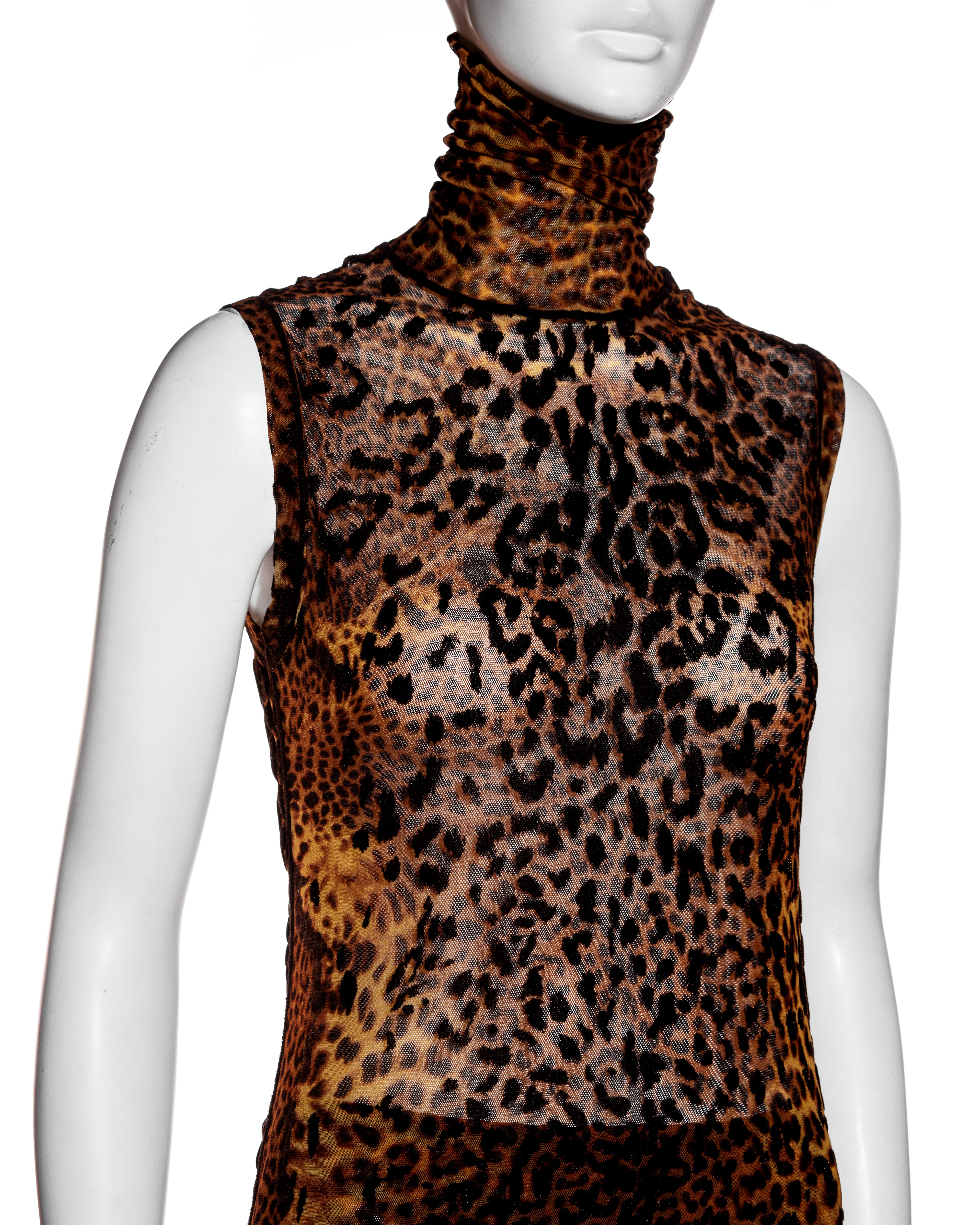 Jean Paul Gaultier leopard print mesh skirt, top and vest 3 piece set, fw 2004 In Excellent Condition In London, GB