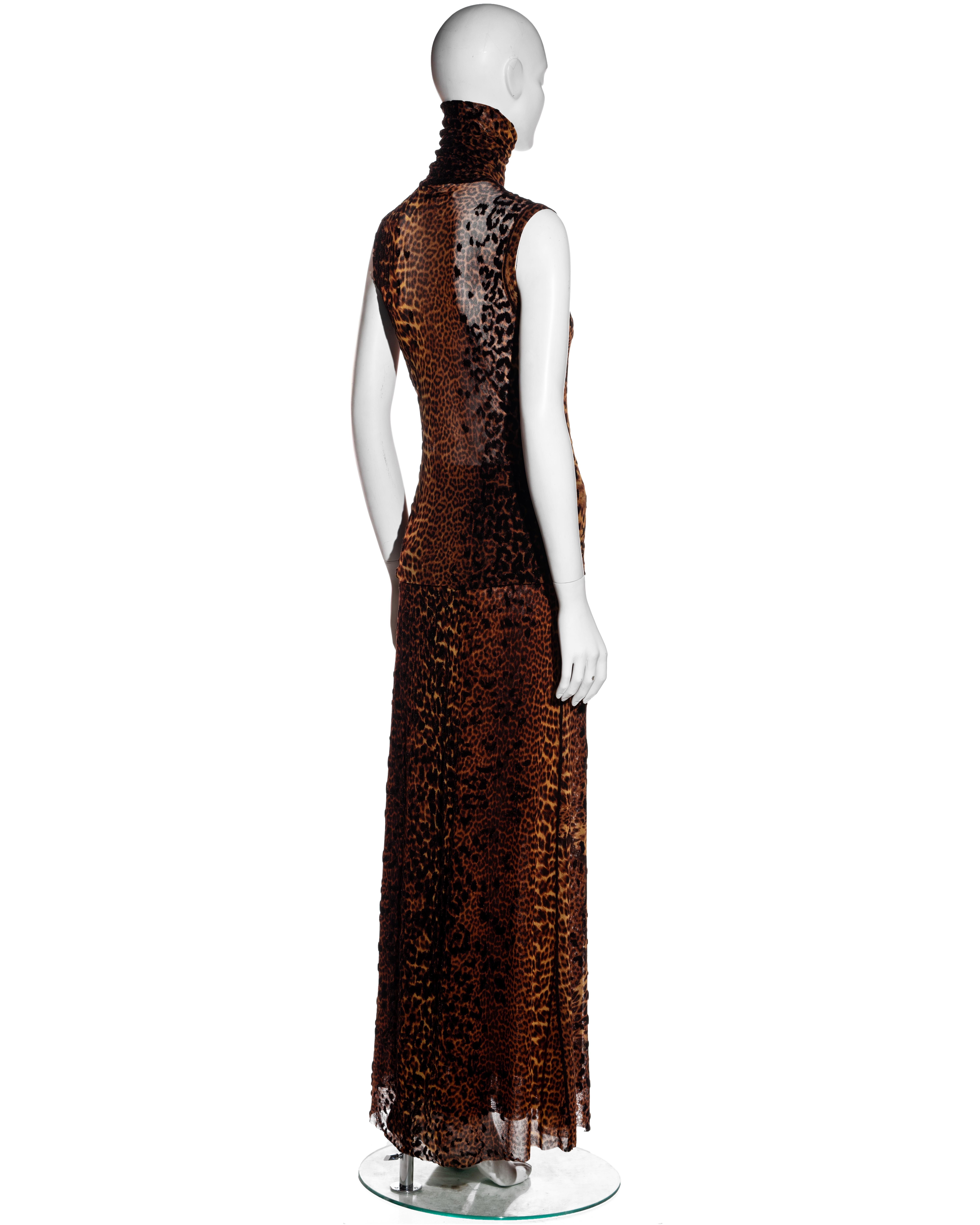 Women's Jean Paul Gaultier leopard print mesh skirt, top and vest 3 piece set, fw 2004