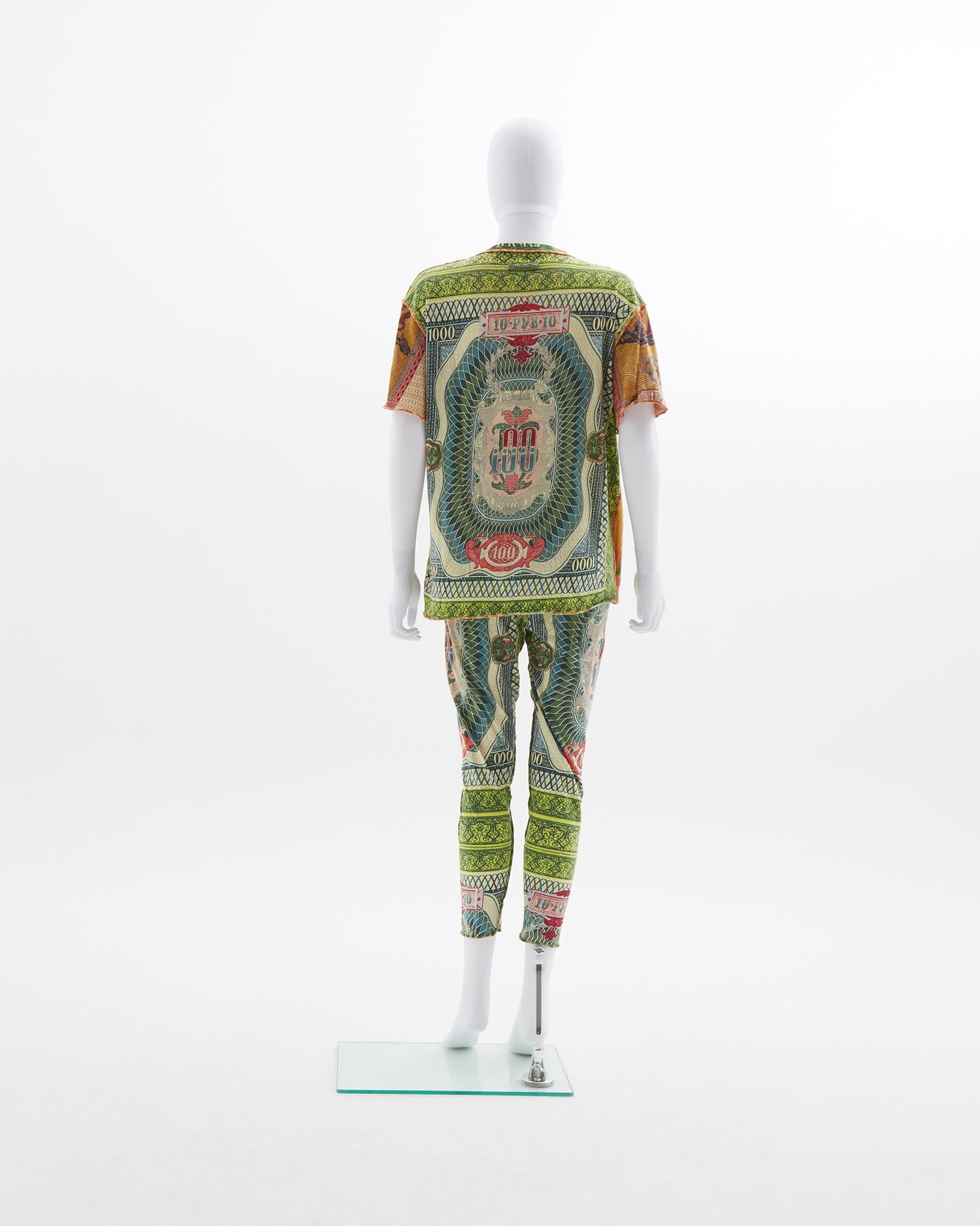 Jean Paul Gaultier “Les Tatouages” baroque dollar t-shirt and pants set, ss 1994 In Excellent Condition For Sale In Milano, IT
