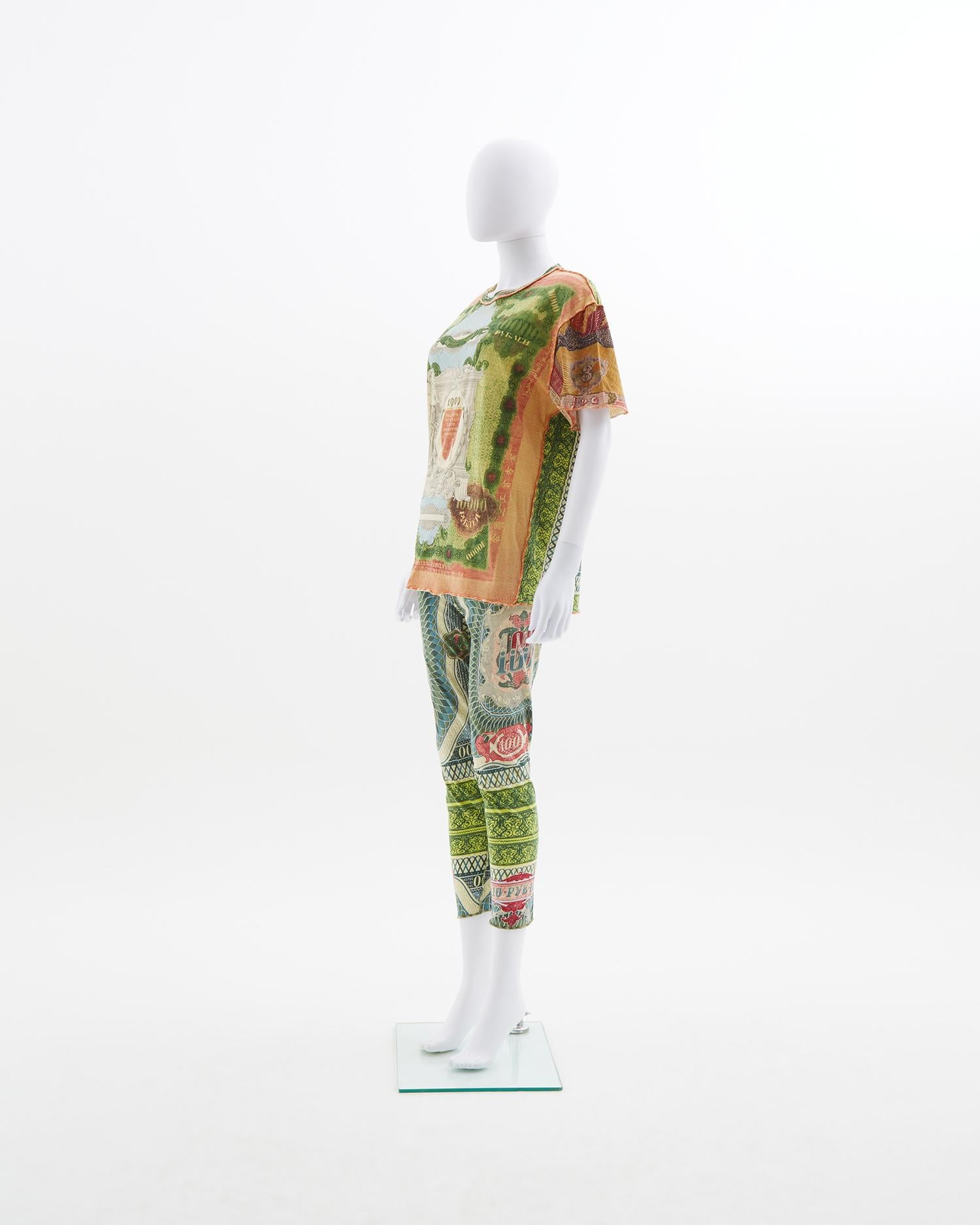 Women's or Men's Jean Paul Gaultier “Les Tatouages” baroque dollar t-shirt and pants set, ss 1994 For Sale