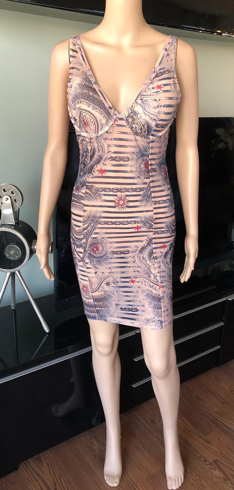 Jean Paul Gaultier Lindex 2014 Limited Edition Tattoo Bodycon Mesh Mini  Dress For Sale at 1stDibs