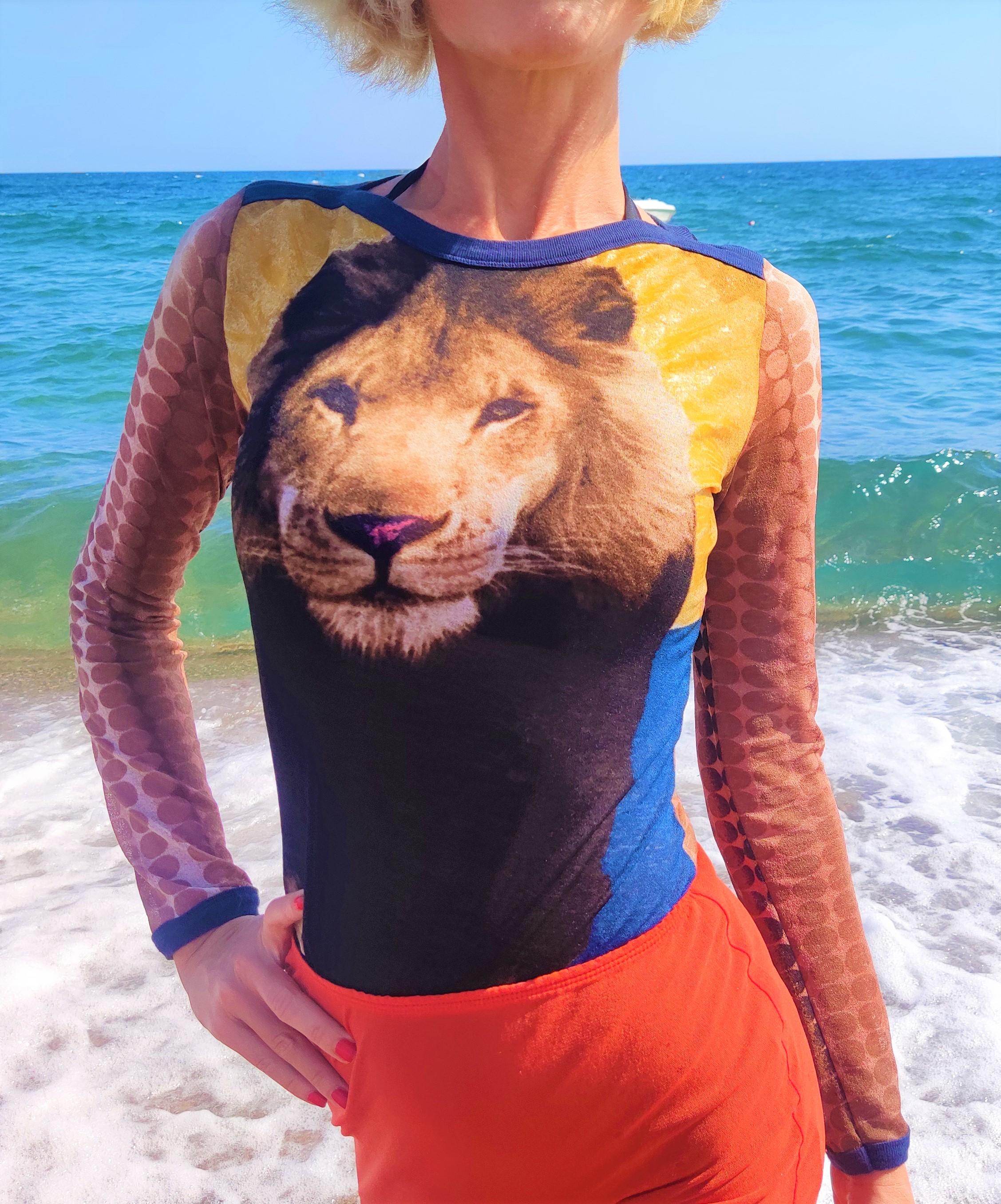 Jean Paul Gaultier Lion Cyberbaba Optical Illusion Vasarely 1996 Top Skirt Dress For Sale 4