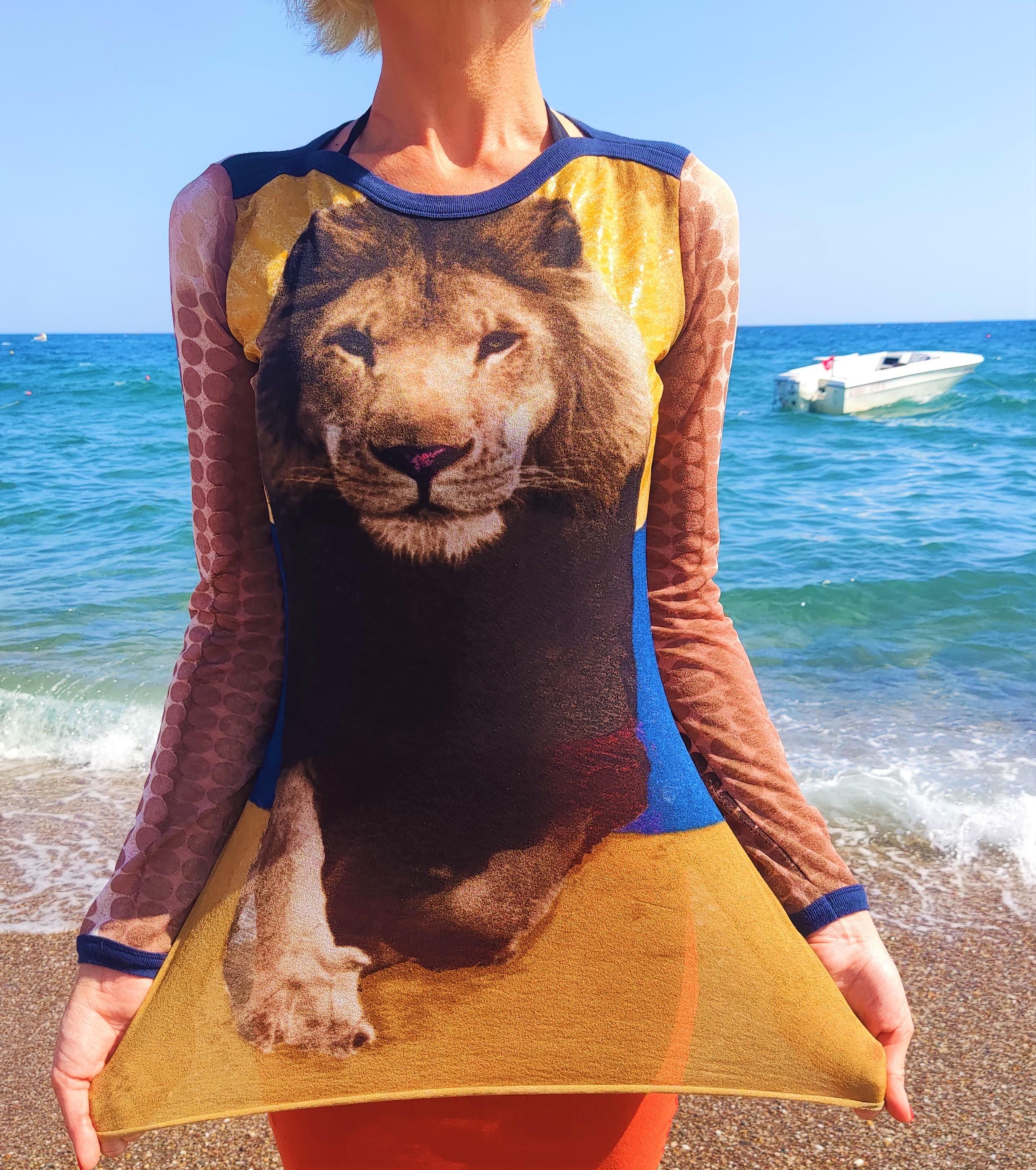 Jean Paul Gaultier Lion Cyberbaba Optical Illusion Vasarely 1996 Top Skirt Dress For Sale 6