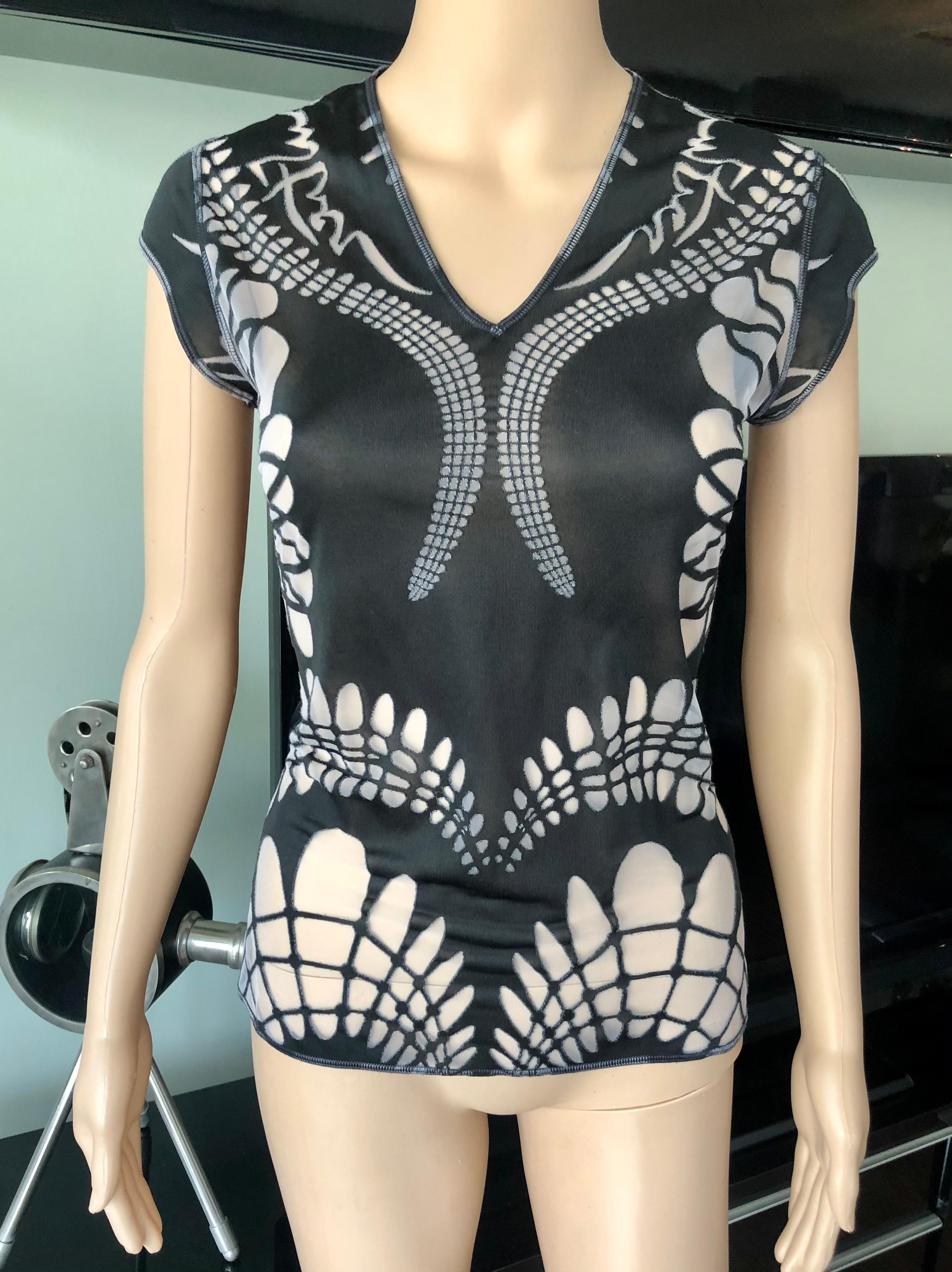 Jean Paul Gaultier S/S 2001 Logo Cutout Semi-Sheer Black Top 

