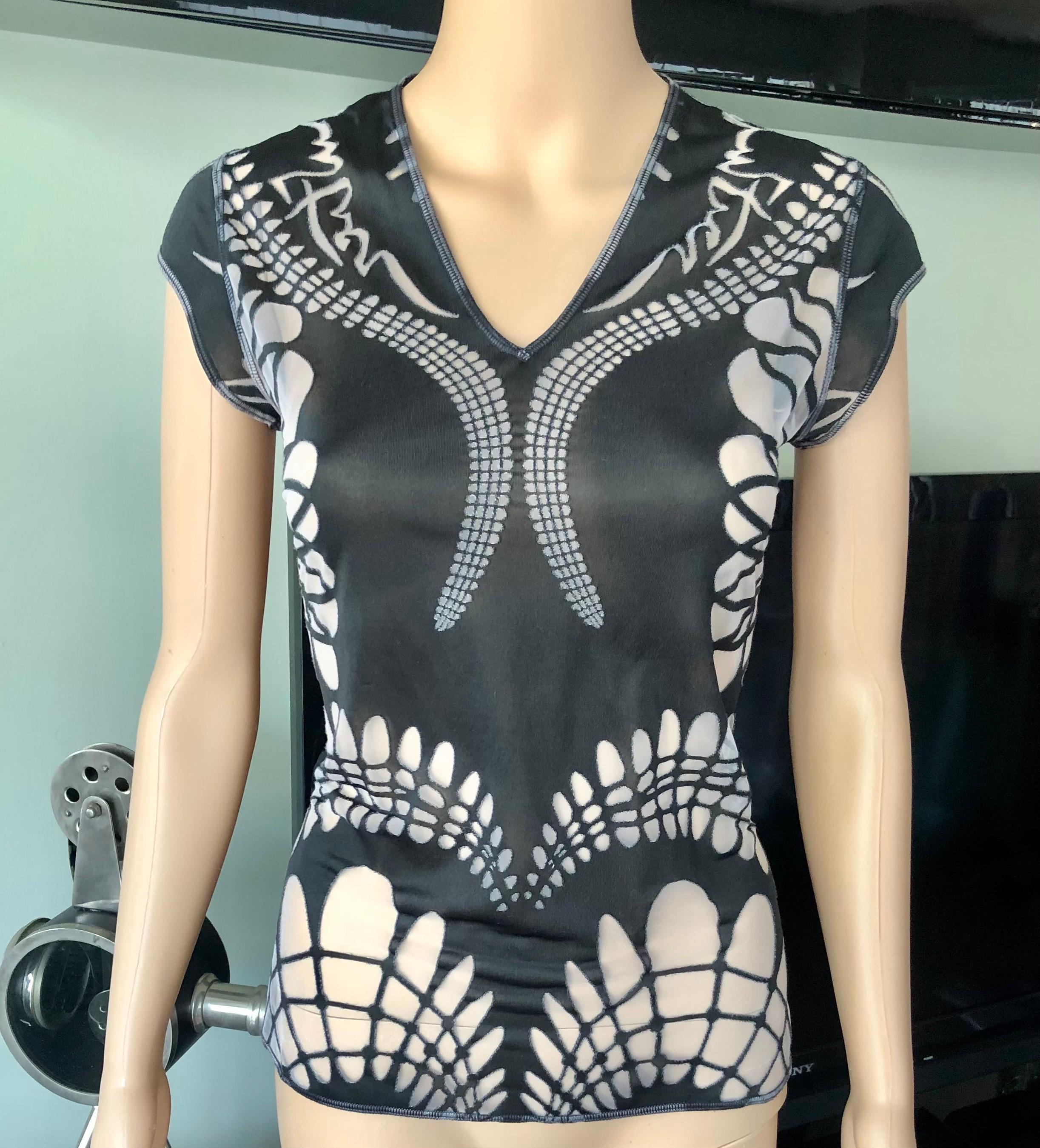 Jean Paul Gaultier S/S 2001 Logo Cutout Semi-Sheer Black Top In Good Condition For Sale In Naples, FL