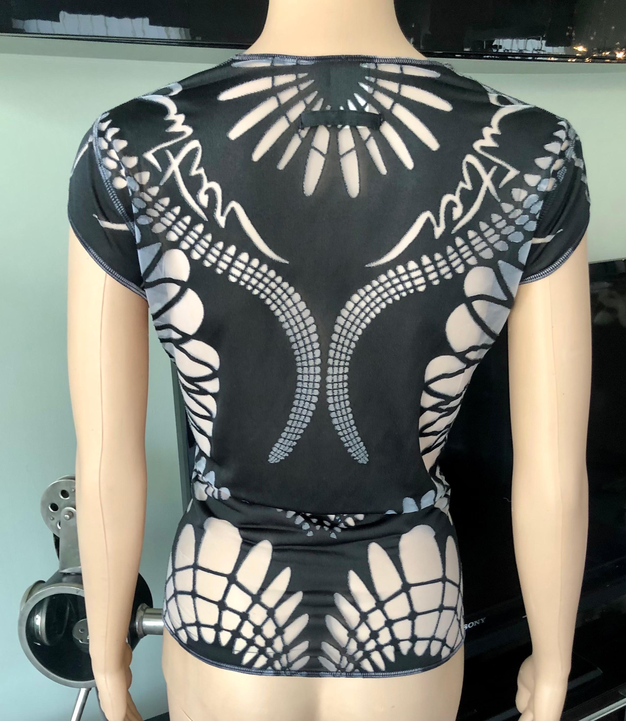 Jean Paul Gaultier S/S 2001 Logo Cutout Semi-Sheer Black Top For Sale 2