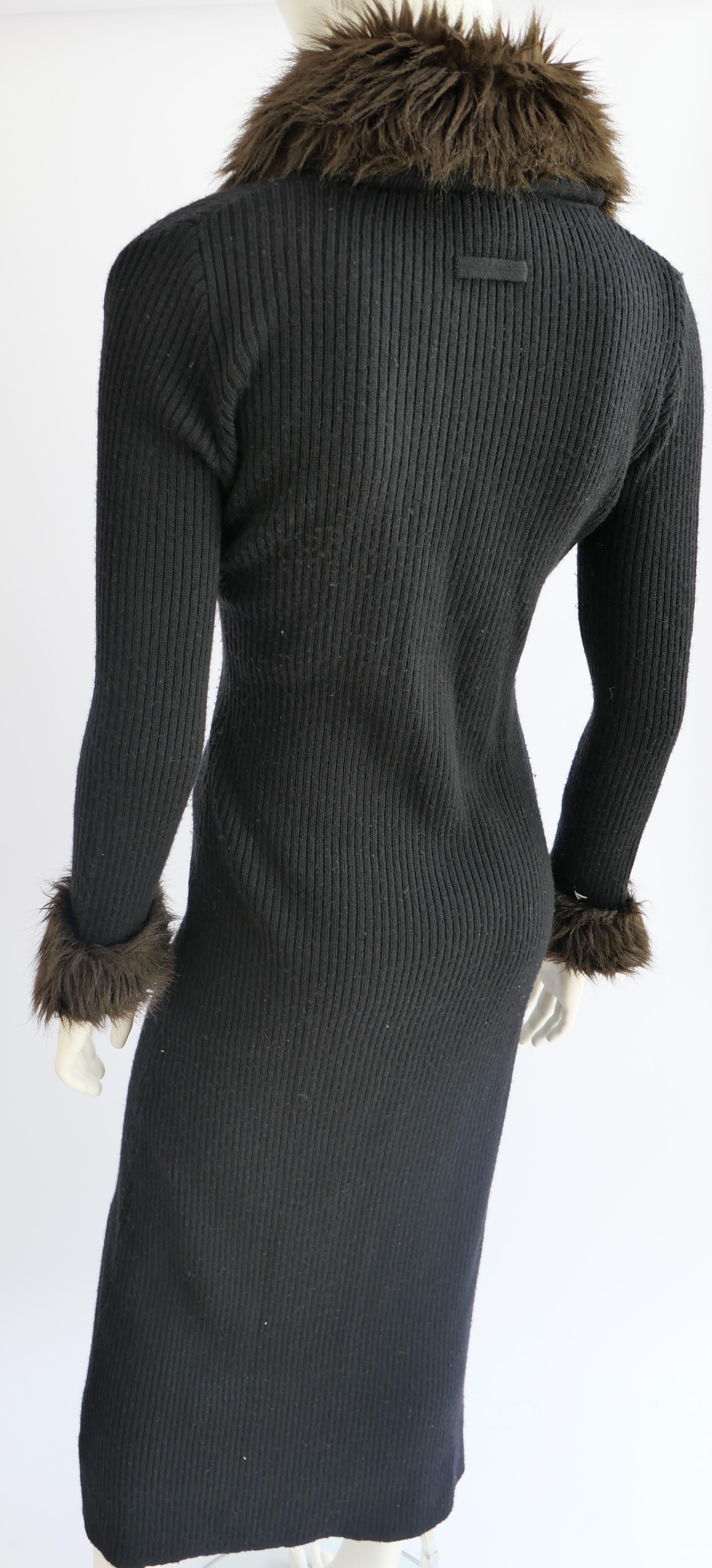 Black JEAN PAUL Gaultier Long Cardigan With Fur Trim Collar and Cuffs For Sale