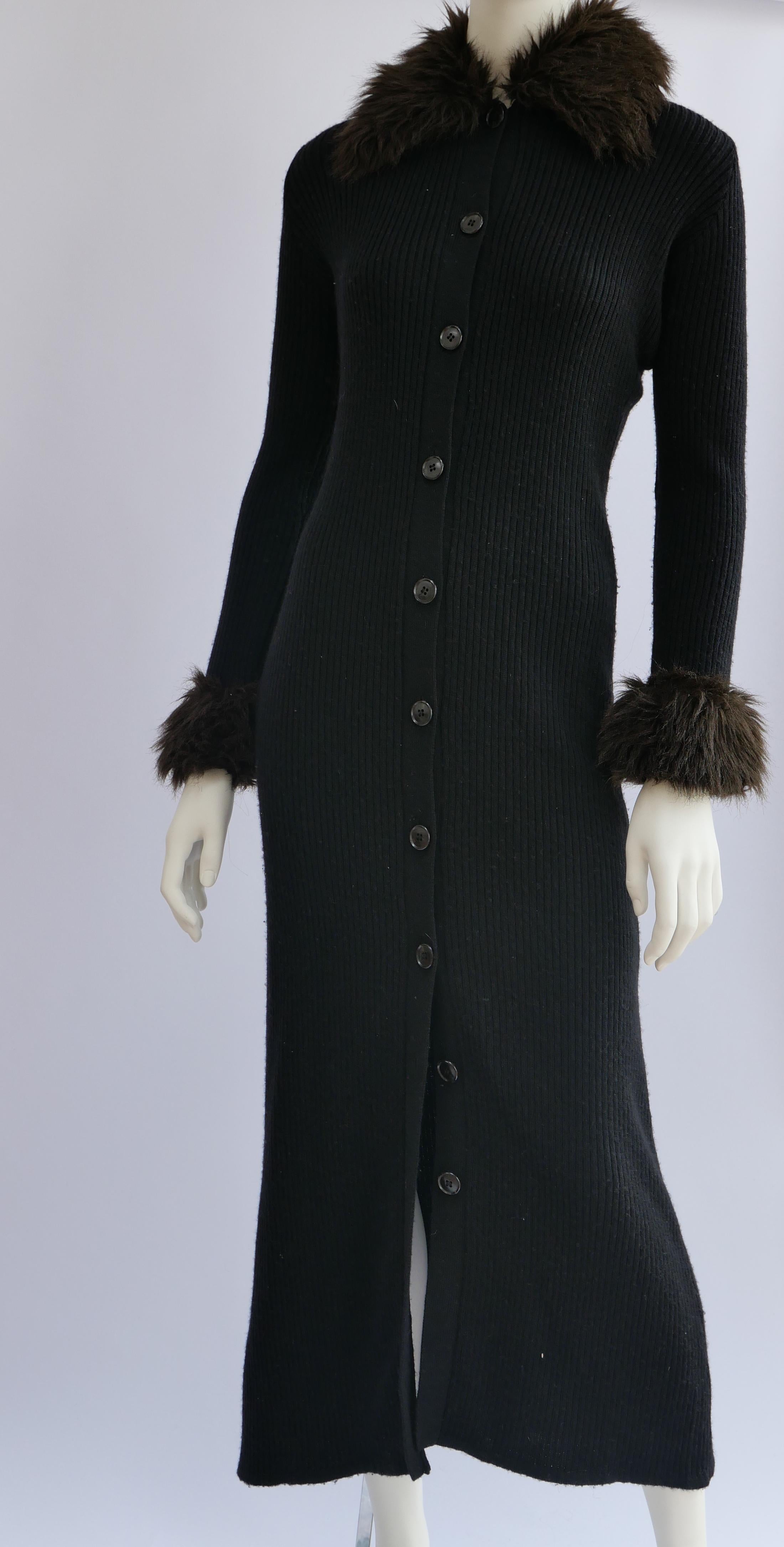 JEAN PAUL Gaultier Long Cardigan With Fur Trim Collar and Cuffs In Good Condition For Sale In London, GB