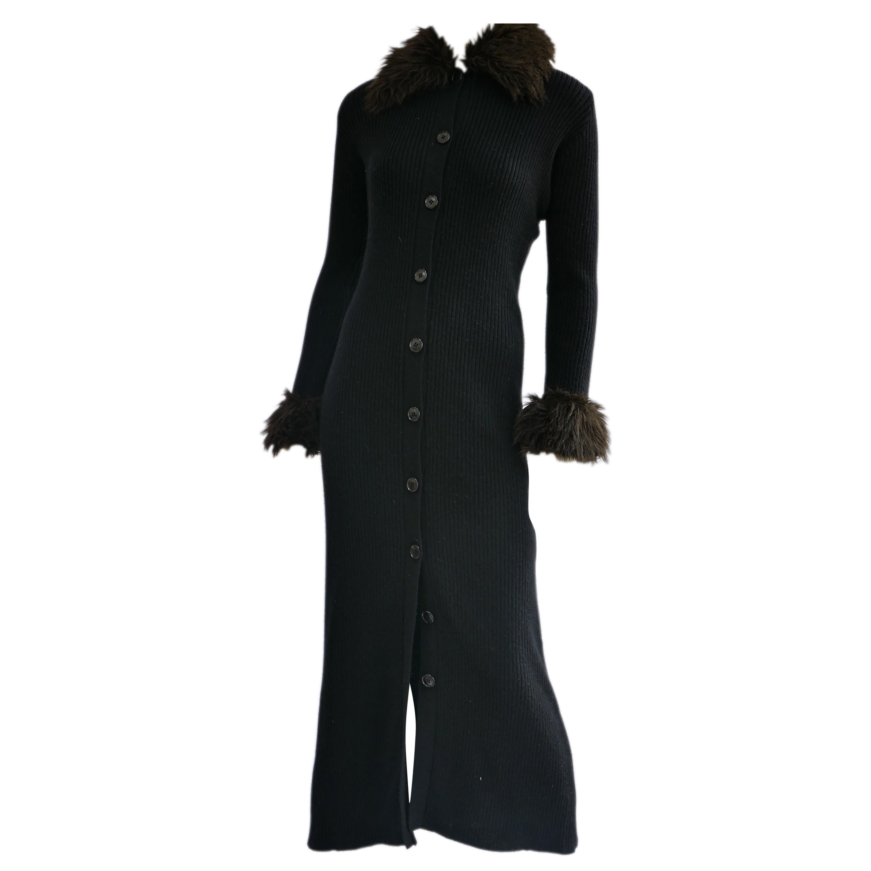 JEAN PAUL Gaultier Long Cardigan With Fur Trim Collar and Cuffs