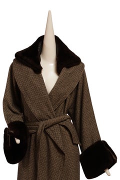 JEAN PAUL GAULTIER, long cross hatch black and white print, faux fur cuffs coat