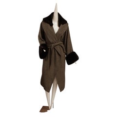 JEAN PAUL GAULTIER, long cross hatch black and white print, faux fur cuffs coat