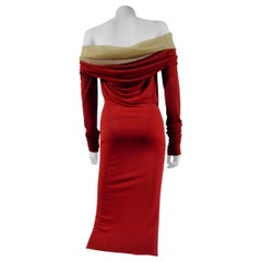 Jean Paul Gaultier Long Red Jersey Knit and Chiffon Dress, French Circa 1990