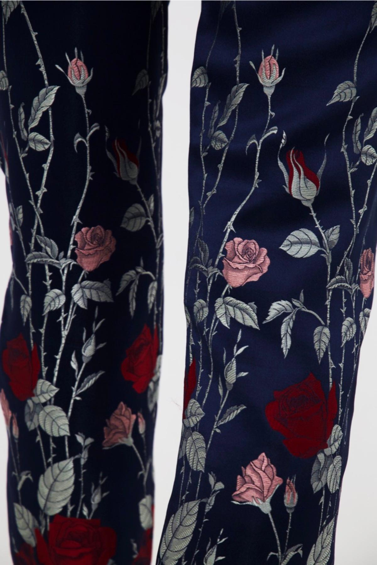 Jean Paul Gaultier Long Silk Satin Trousers w Roses 7