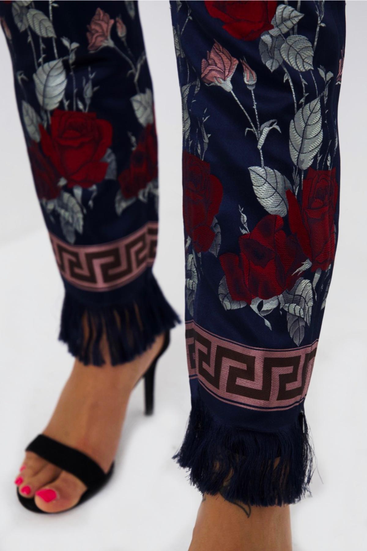 Jean Paul Gaultier Long Silk Satin Trousers w Roses 1