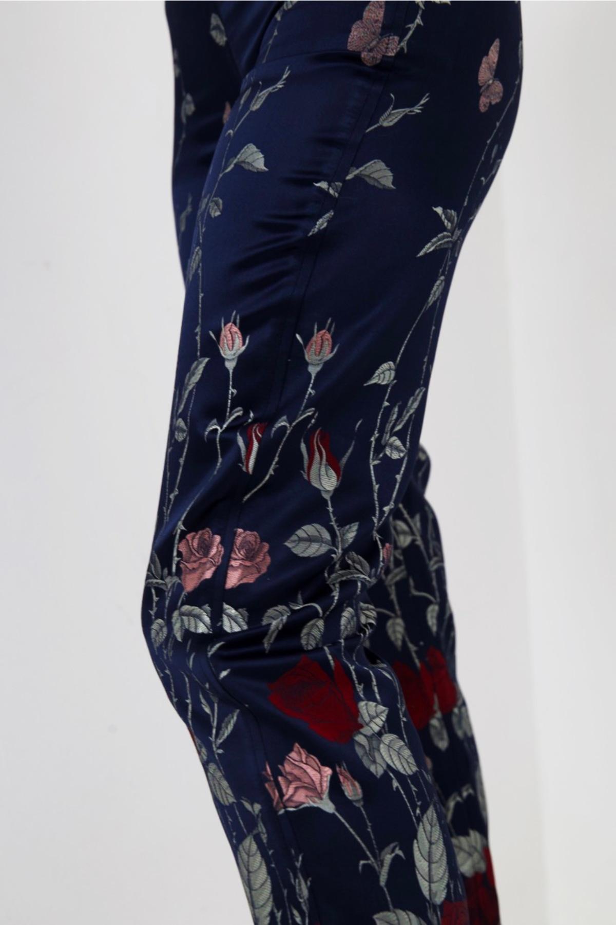 Jean Paul Gaultier Long Silk Satin Trousers w Roses 3