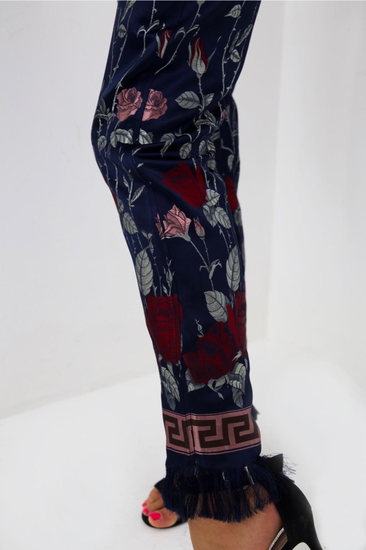 Jean Paul Gaultier Long Silk Satin Trousers w Roses 4