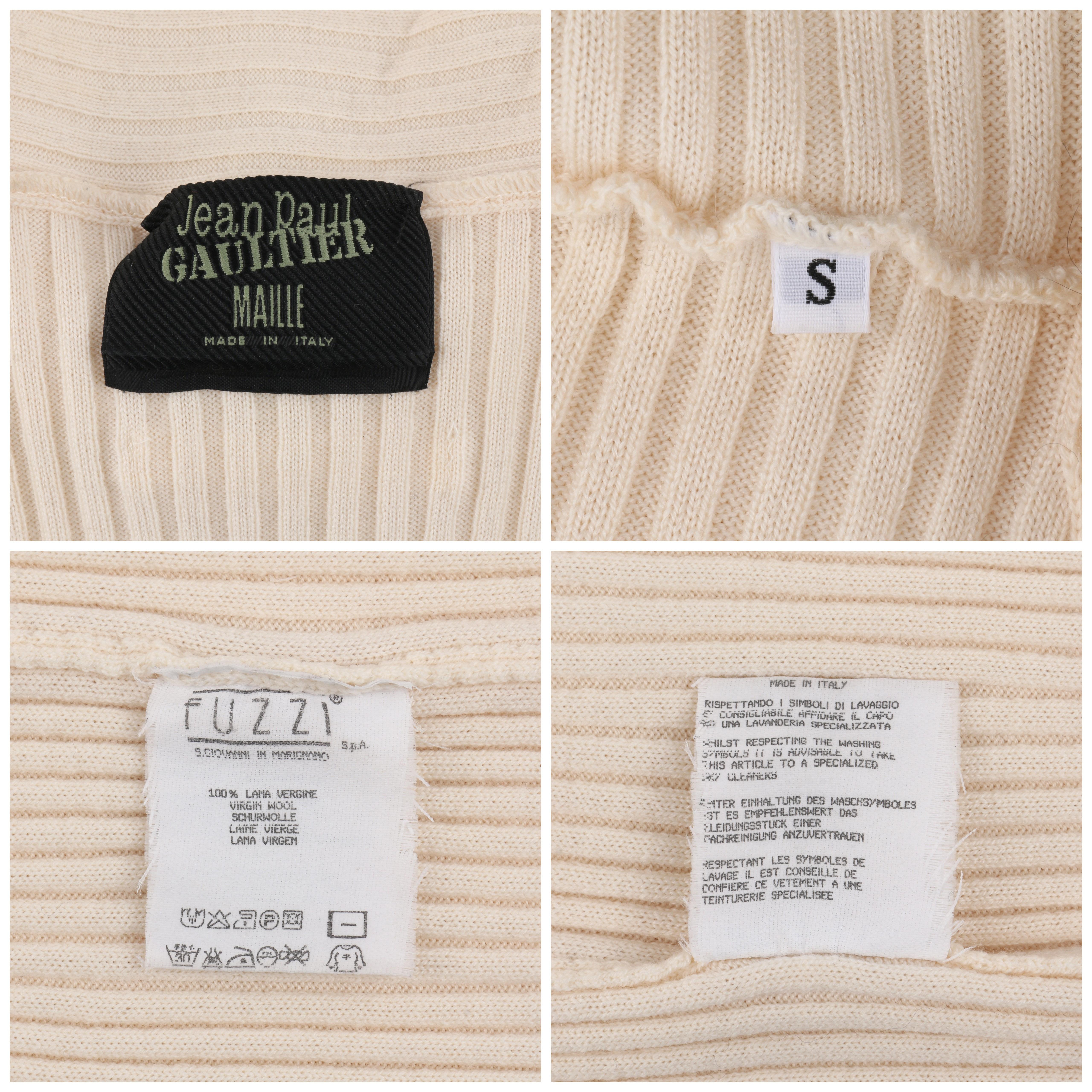 JEAN PAUL GAULTIER Mailie c.1990’s Ivory Turtleneck Ribbed Knit Wool Sweater 3