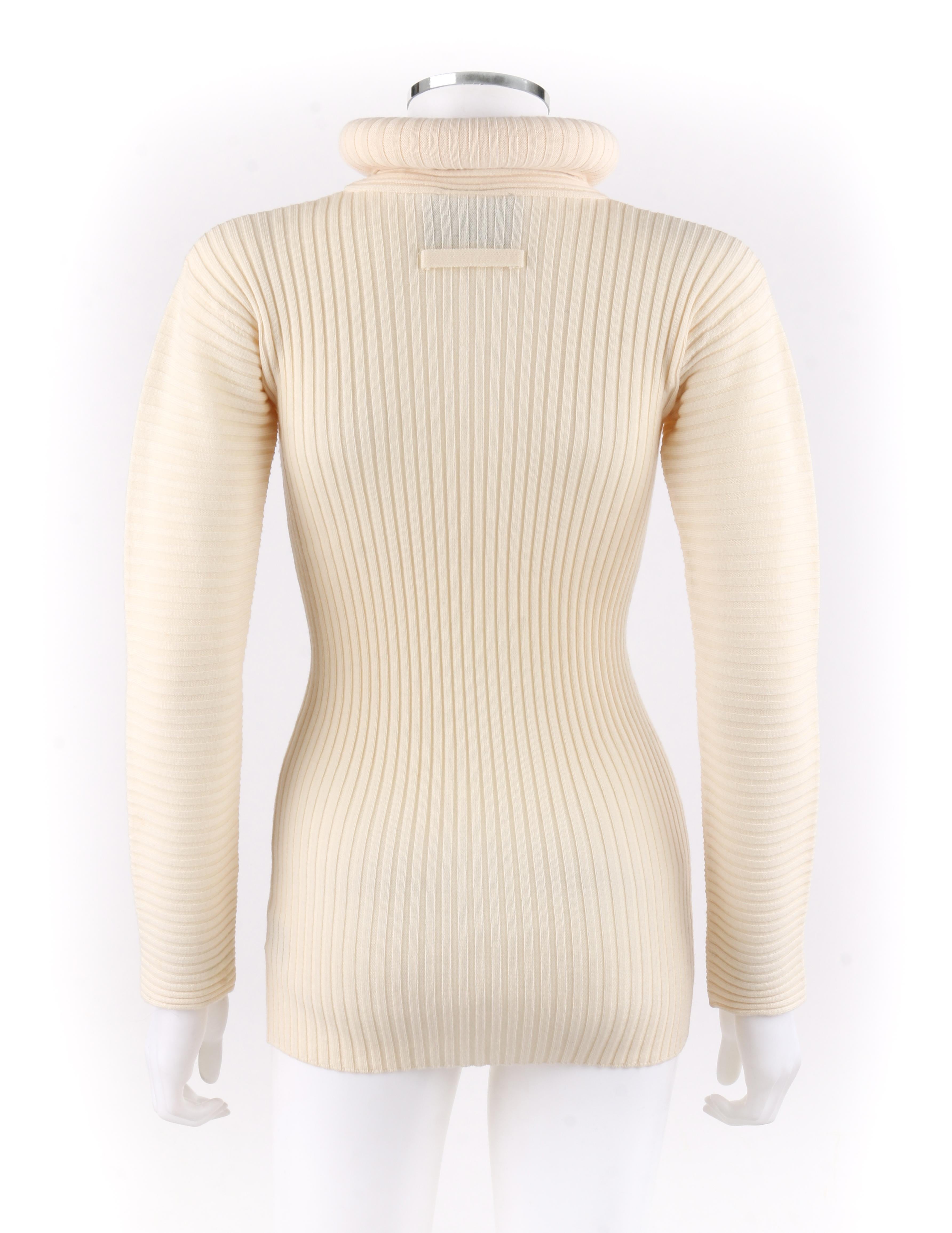 JEAN PAUL GAULTIER Mailie c.1990’s Ivory Turtleneck Ribbed Knit Wool Sweater 1