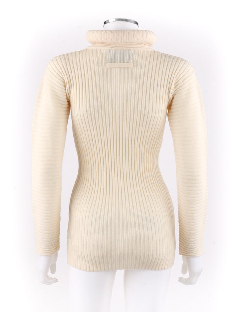 JEAN PAUL GAULTIER Mailie c.1990’s Ivory Turtleneck Ribbed Knit Wool ...