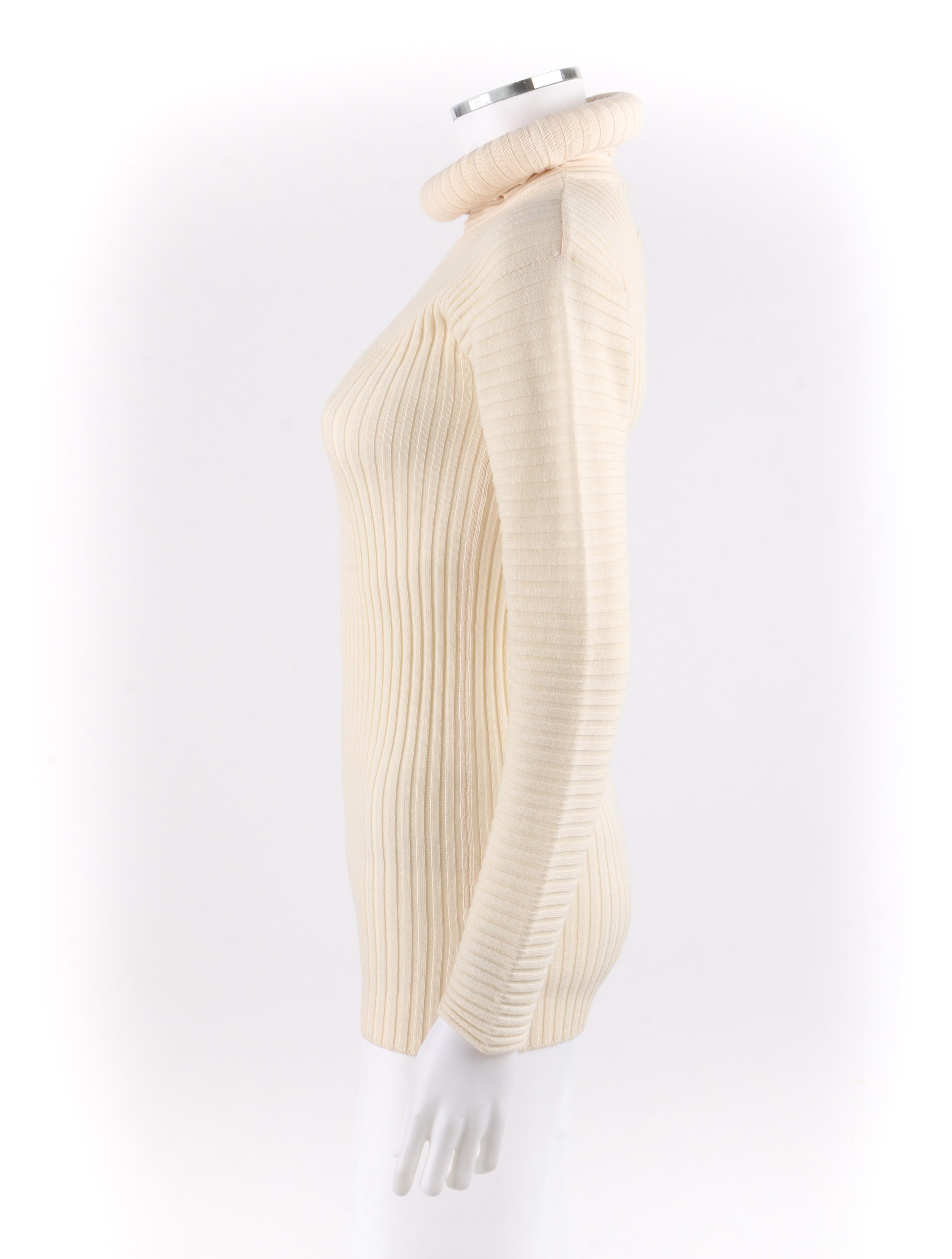 JEAN PAUL GAULTIER Mailie c.1990’s Ivory Turtleneck Ribbed Knit Wool Sweater 2
