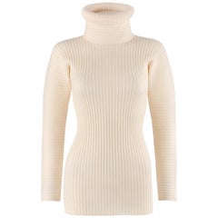 JEAN PAUL GAULTIER Mailie c.1990's Elfenbeinfarbener Rollkragenpullover aus geripptem Wollstrick