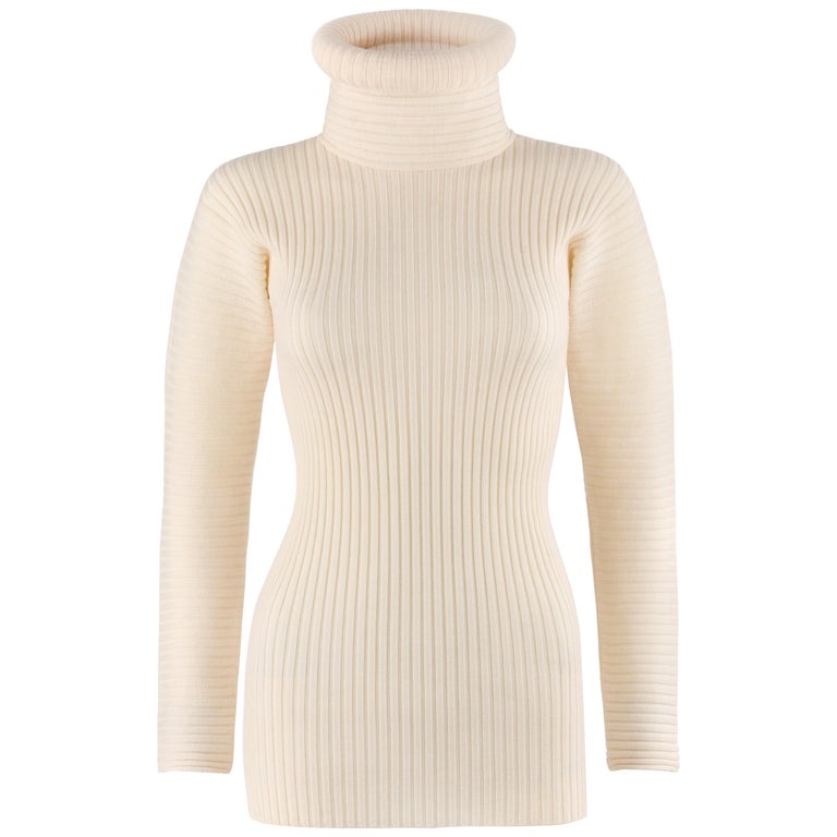 JEAN PAUL GAULTIER Mailie c.1990’s Ivory Turtleneck Ribbed Knit Wool ...