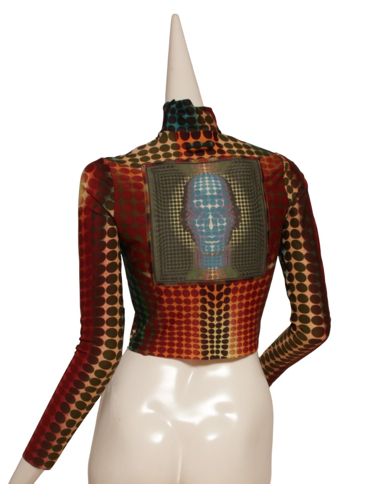 Brown JEAN PAUL GAULTIER MAILLE 1995 Vintage Cyber Dot Top Turtle Neck Long Sleeve
