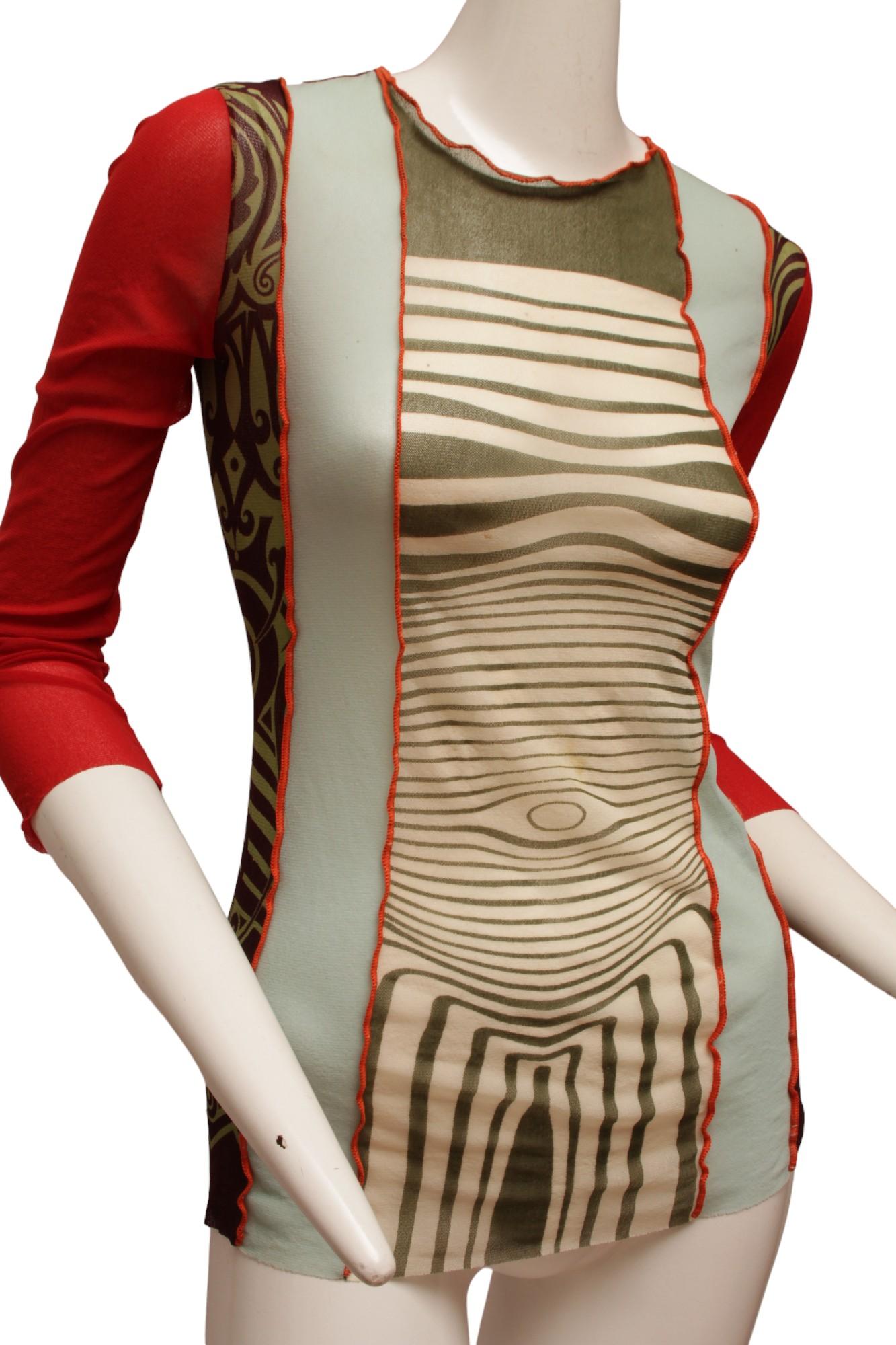 JEAN PAUL GAULTIER Maille 1996 Cyberbaba Body Map Optical Illusion long sleeve In Excellent Condition In Kingston, NY