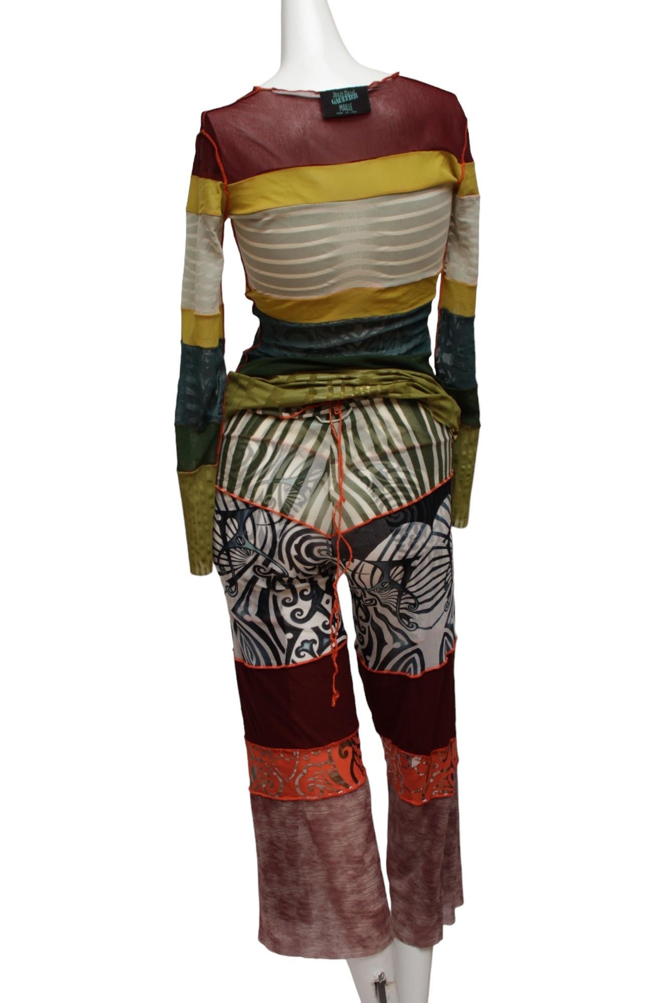 Brown JEAN PAUL GAULTIER, Maille, 1996 CYBERBABA, long sleeve aboriginal print top For Sale