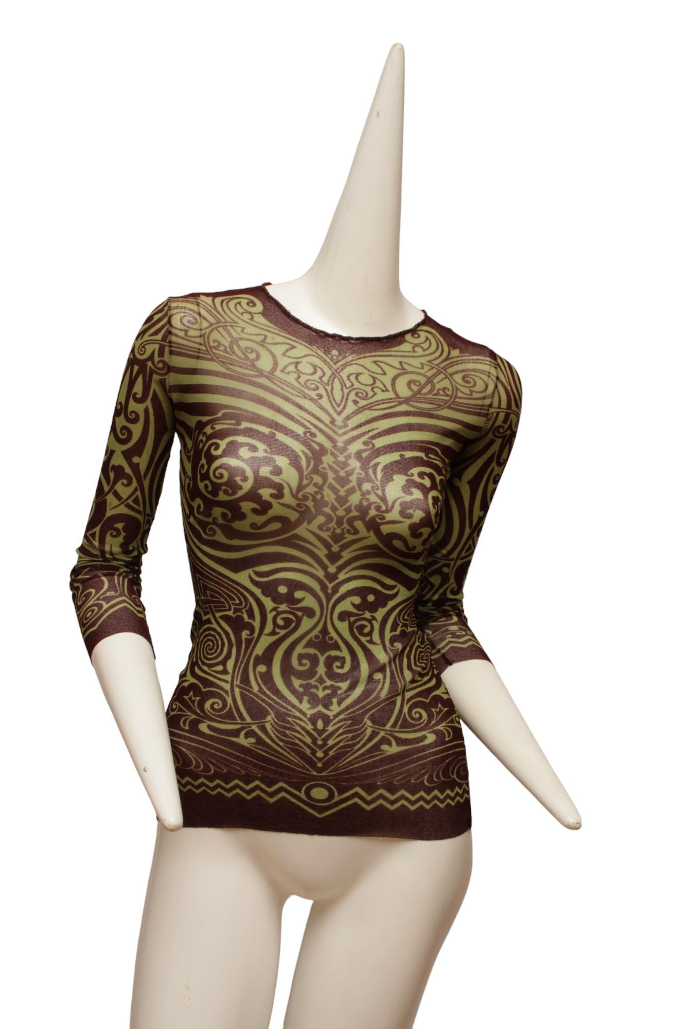 Jean Paul Gaultier Maille 1996 P/E Tattoo Maori Top e Gonna Reversibile in vendita 5