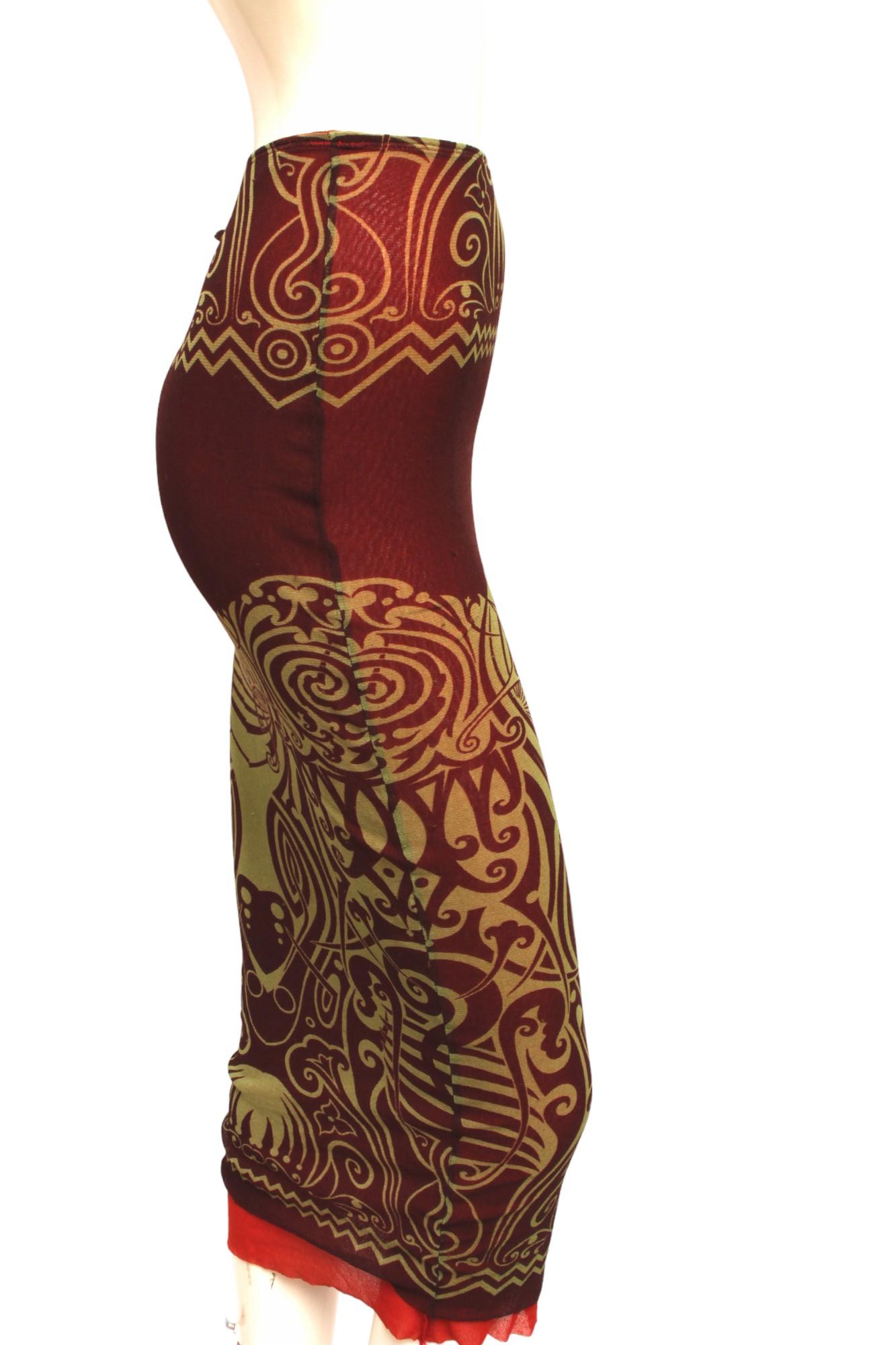 Jean Paul Gaultier Maille 1996 P/E Tattoo Maori Top e Gonna Reversibile in vendita 10