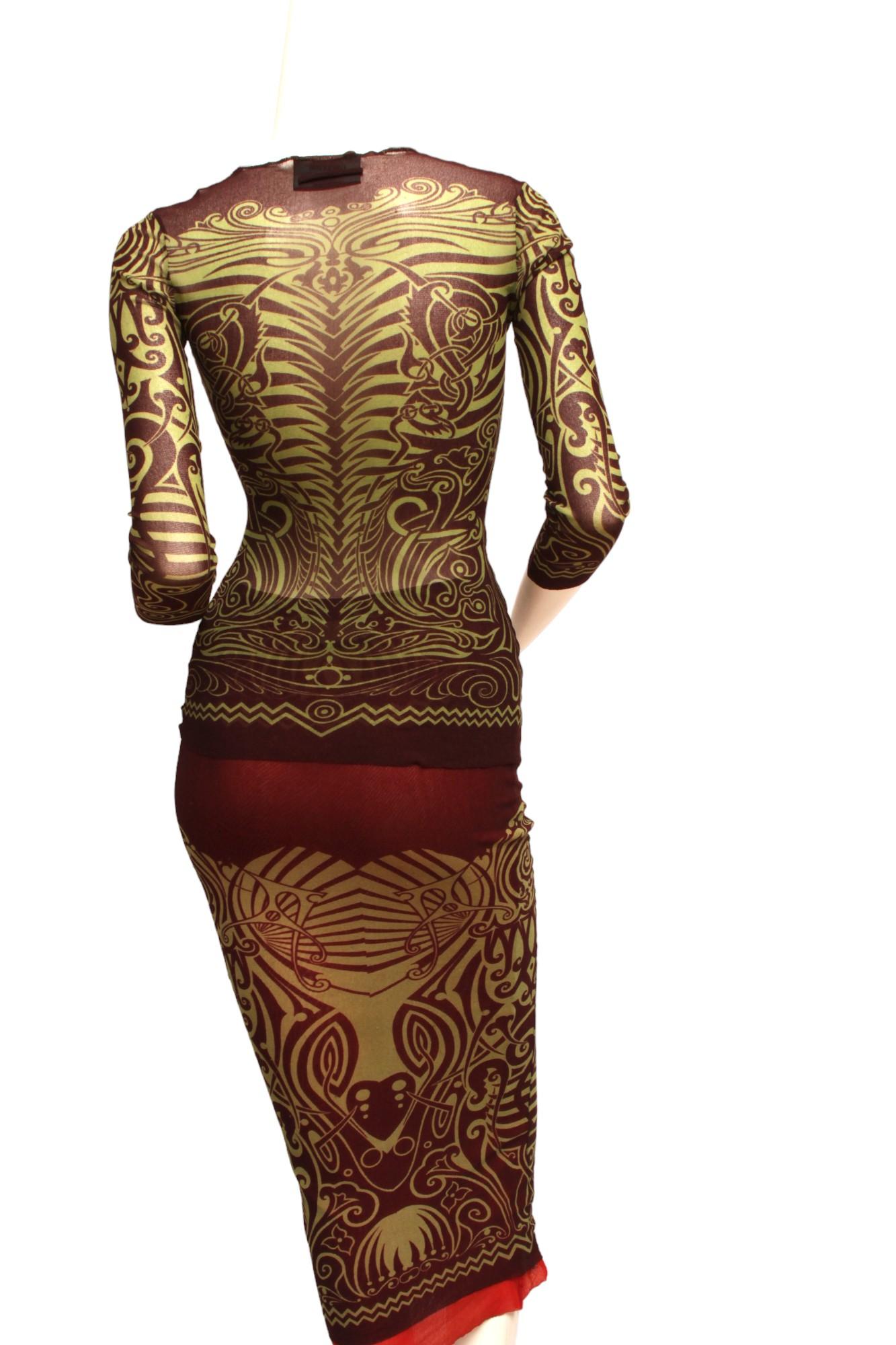Marrone Jean Paul Gaultier Maille 1996 P/E Tattoo Maori Top e Gonna Reversibile in vendita