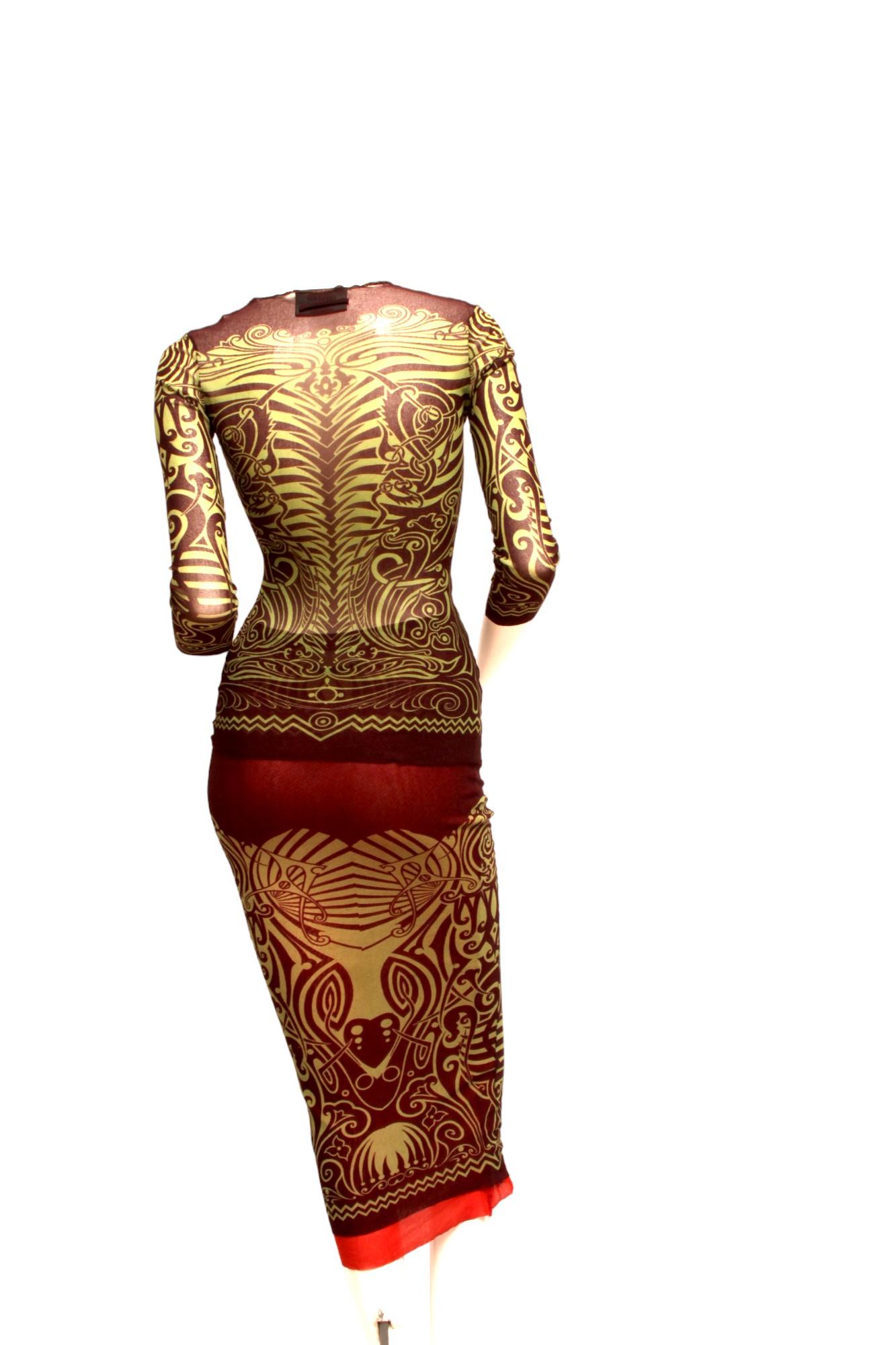 Donna Jean Paul Gaultier Maille 1996 P/E Tattoo Maori Top e Gonna Reversibile in vendita