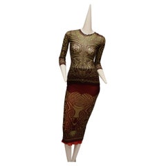 Jean Paul Gaultier Maille 1996 S/S Maori Tattoo Top et jupe réversible