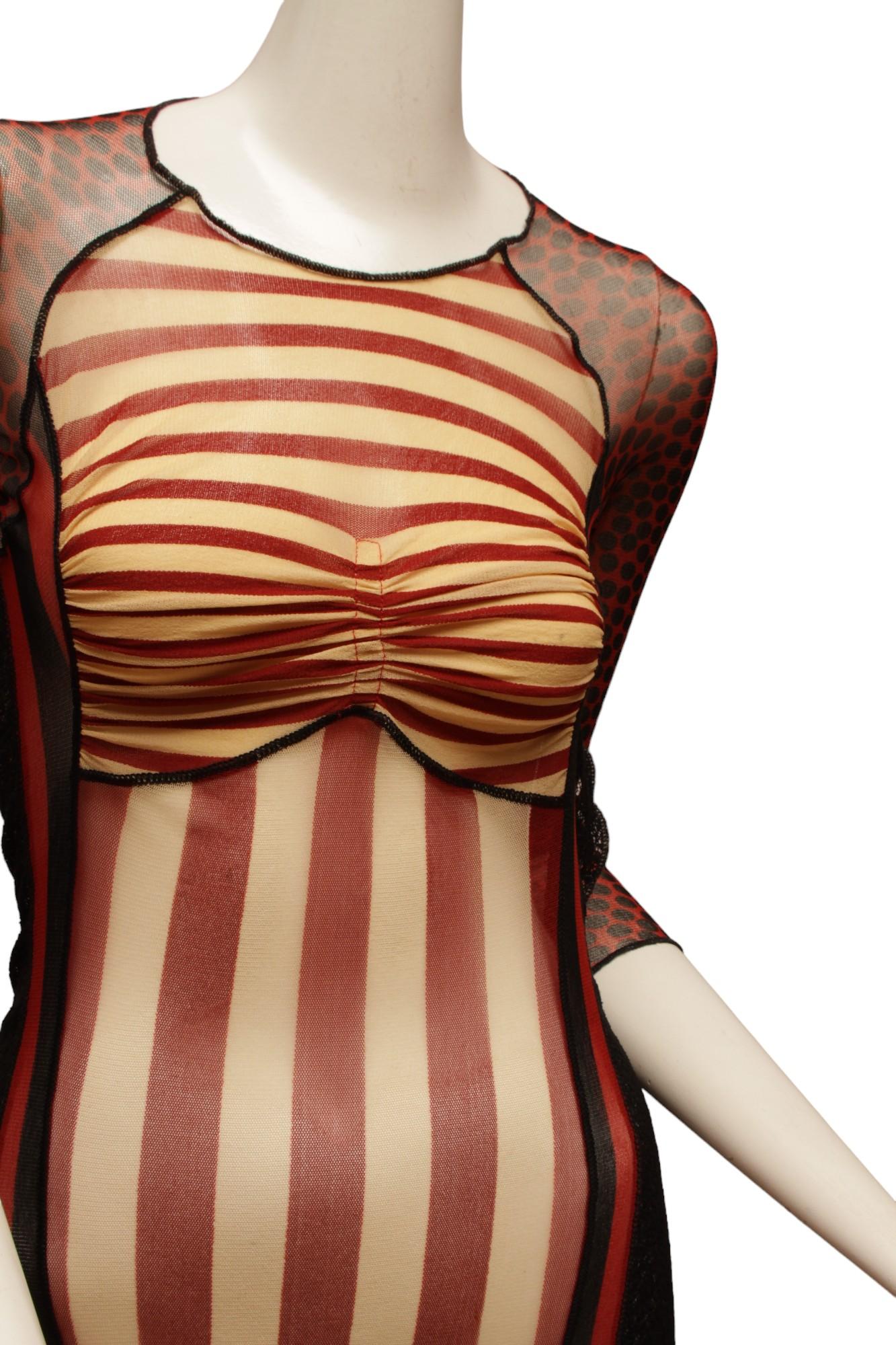 JEAN PAUL GAULTIER, Maille, 1996 S/S, Red, Black and Ecru Dress For Sale 5