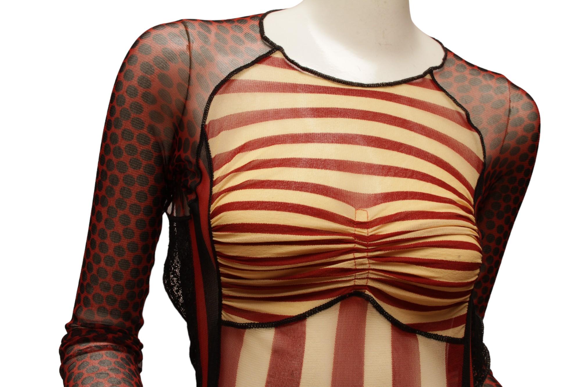 JEAN PAUL GAULTIER, Maille, 1996 S/S, Red, Black and Ecru Dress For Sale 6