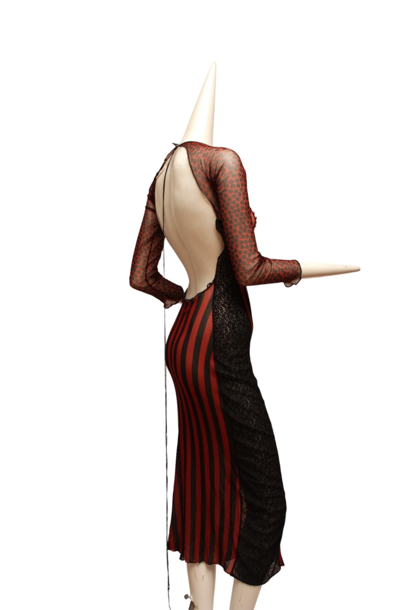 Women's JEAN PAUL GAULTIER, Maille, 1996 S/S, Red, Black and Ecru Dress For Sale