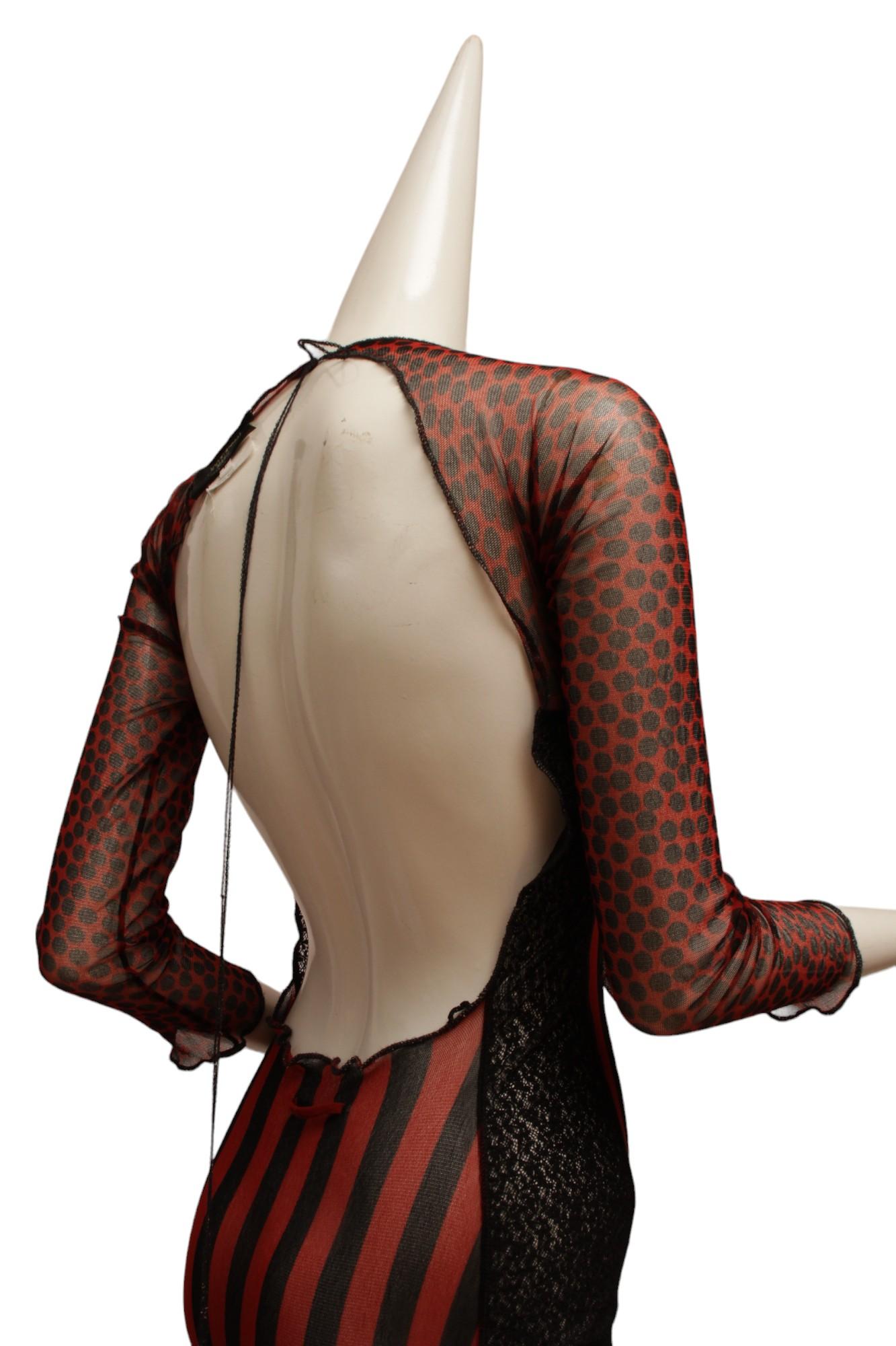 JEAN PAUL GAULTIER, Maille, 1996 S/S, Red, Black and Ecru Dress For Sale 2