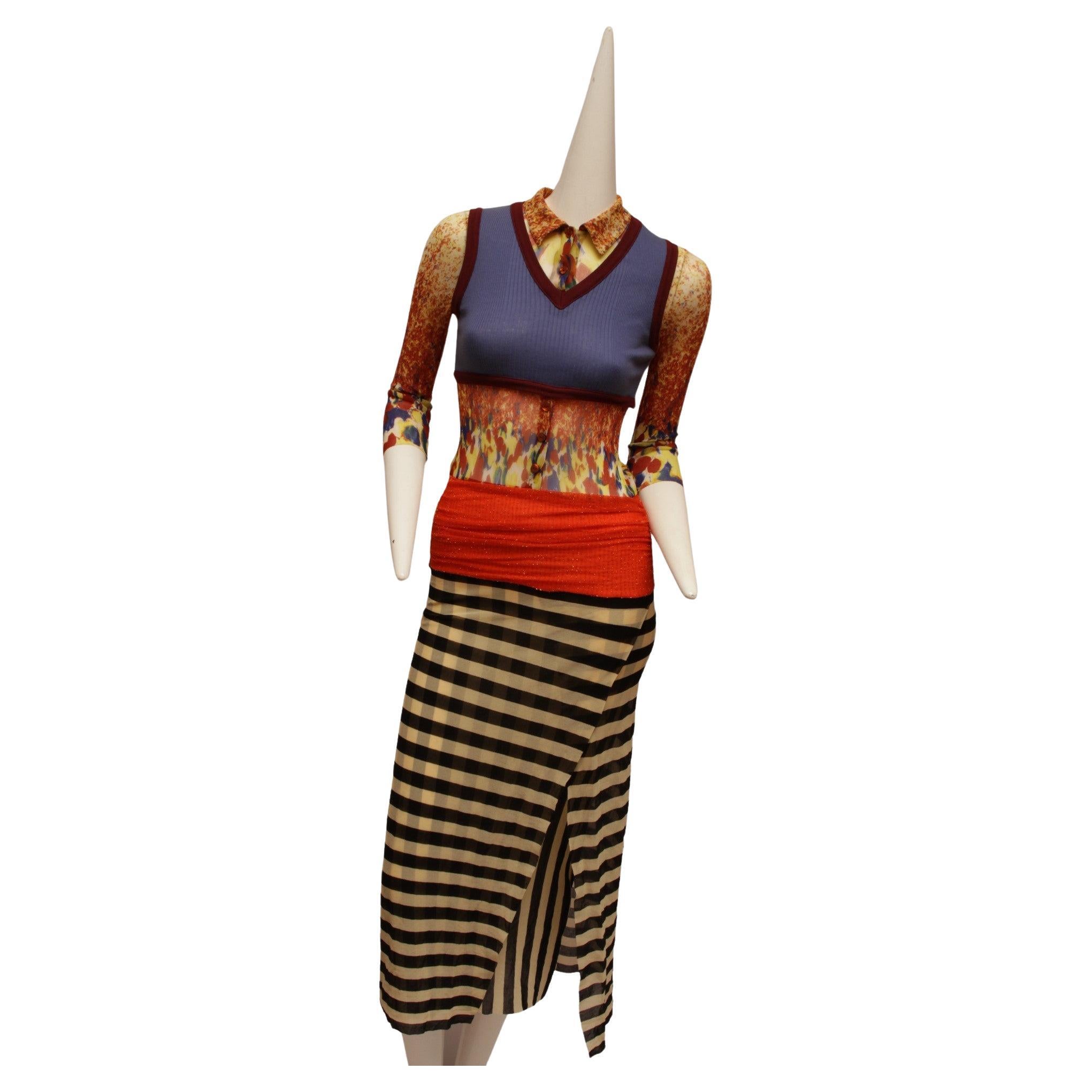 JEAN PAUL GAULTIER, Maille, 1997 S/S, Optical illusion dress with v-neck For Sale