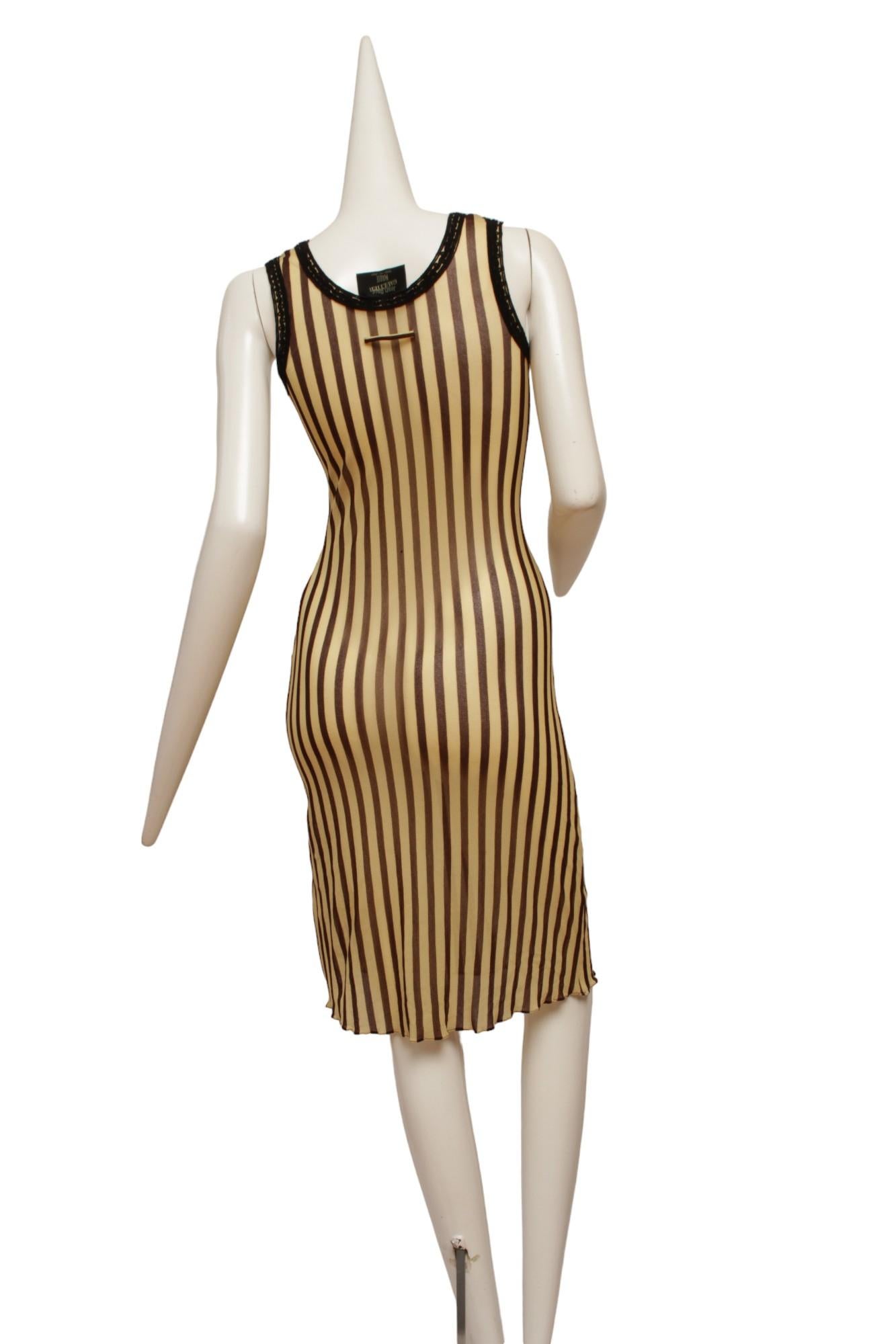 Jean Paul Gaultier Maille 90's Brown and Cream Stripe Sleeveless Dress 6