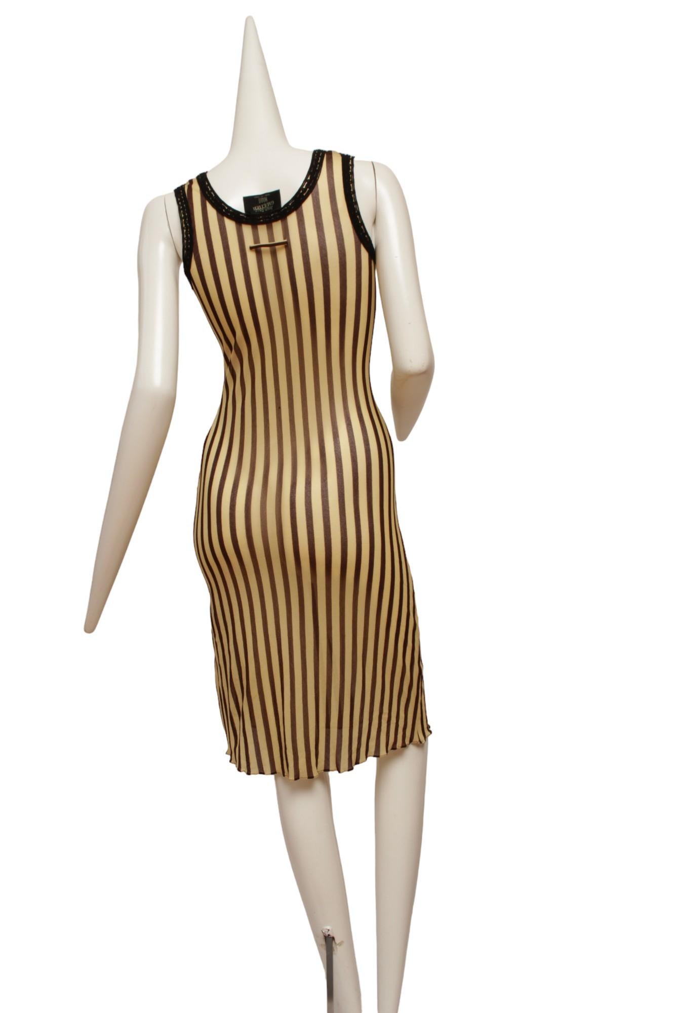 Jean Paul Gaultier Maille 90's Brown and Cream Stripe Sleeveless Dress 7