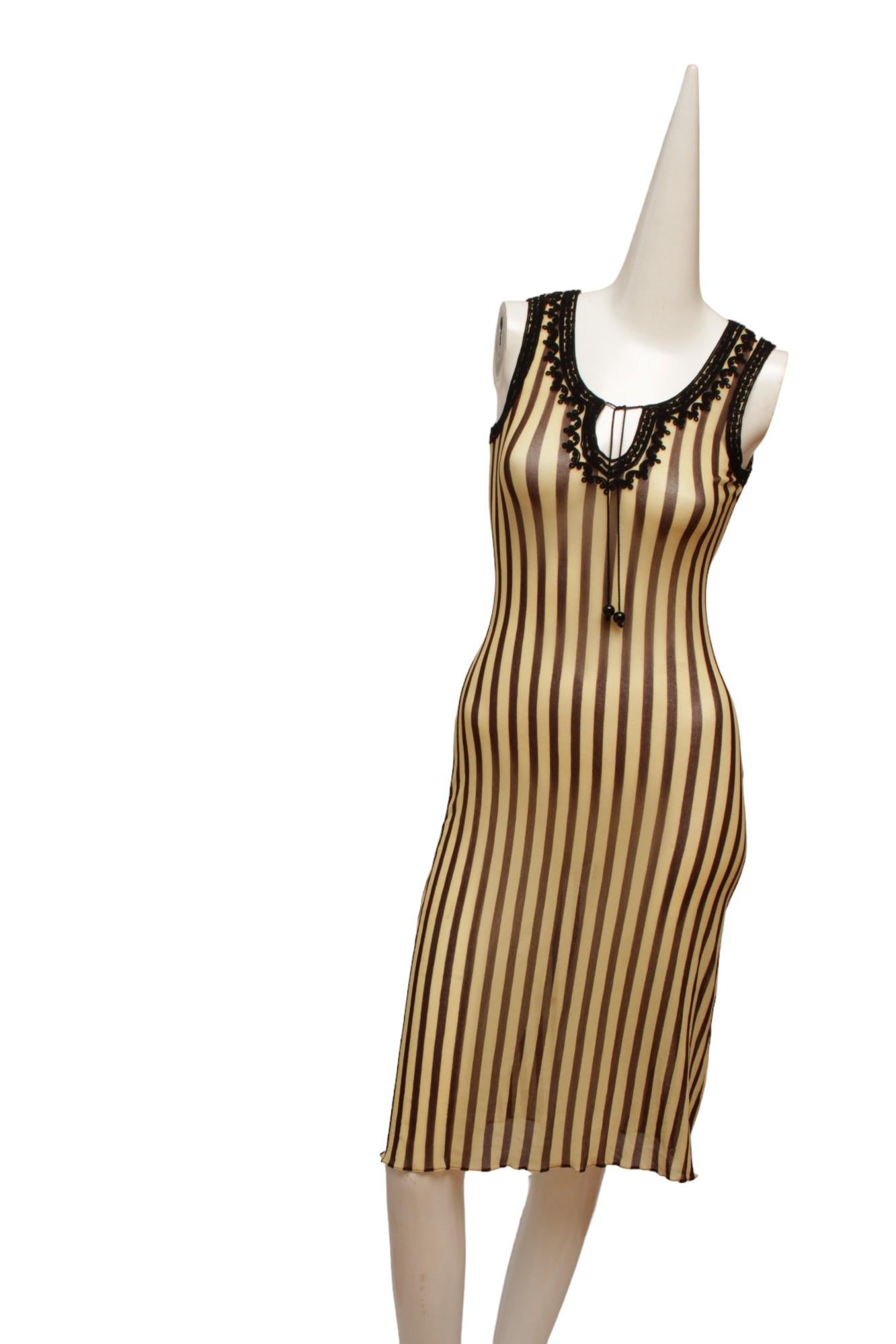 Jean Paul Gaultier Maille 90's Brown and Cream Stripe Sleeveless Dress 8
