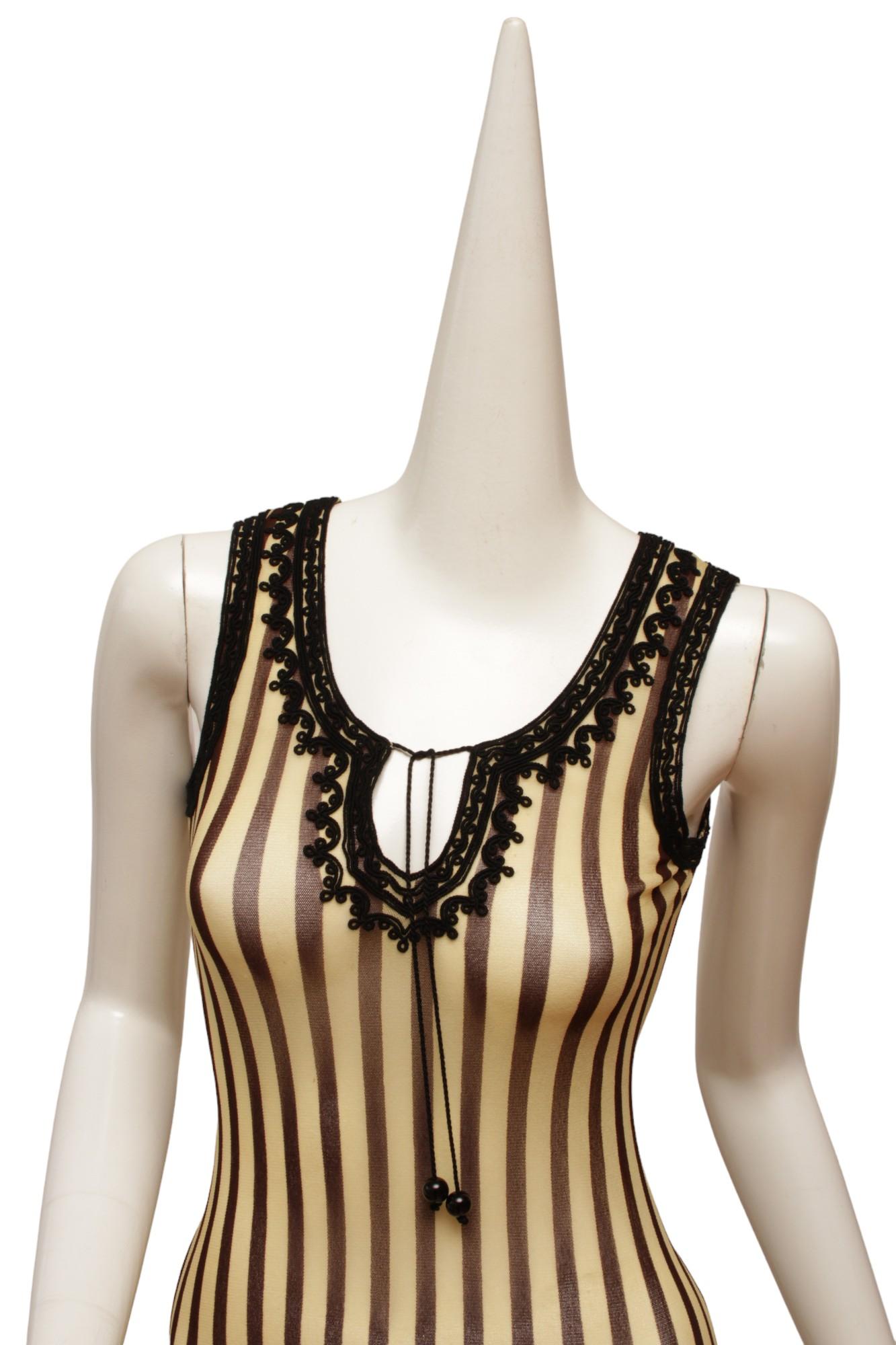 Women's Jean Paul Gaultier Maille 90's Brown and Cream Stripe Sleeveless Dress