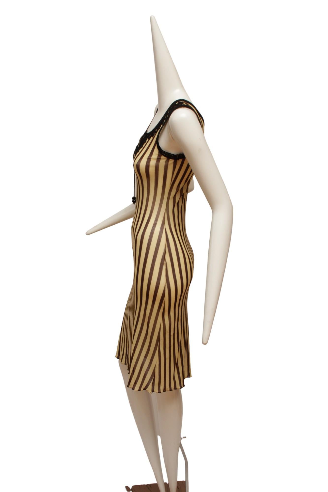 Jean Paul Gaultier Maille 90's Brown and Cream Stripe Sleeveless Dress 3