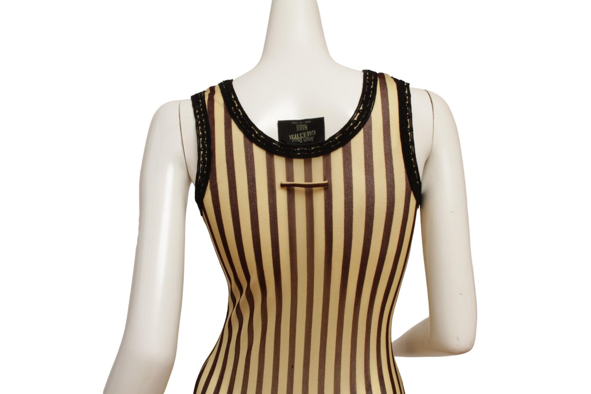 Jean Paul Gaultier Maille 90's Brown and Cream Stripe Sleeveless Dress 4