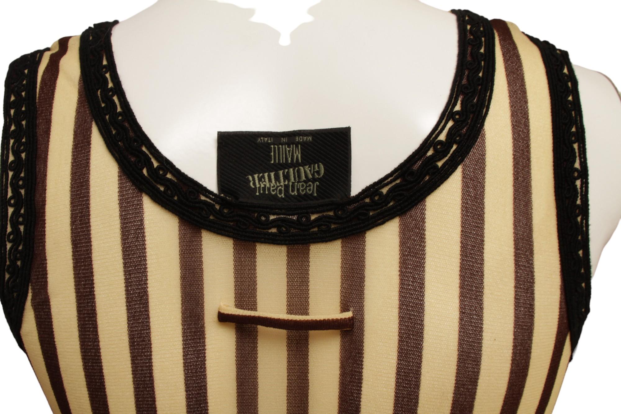 Jean Paul Gaultier Maille 90's Brown and Cream Stripe Sleeveless Dress 5