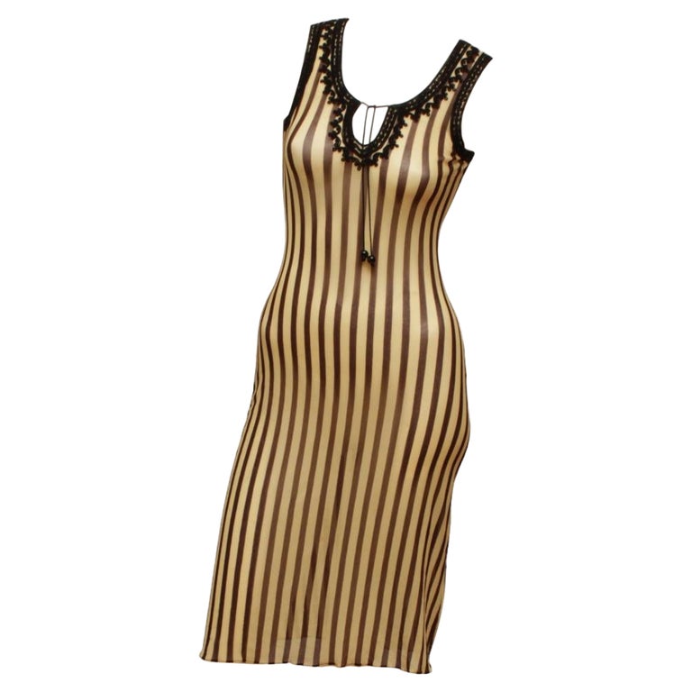 Jean Paul Gaultier Maille 90's Brown and Cream Stripe Sleeveless Dress at  1stDibs